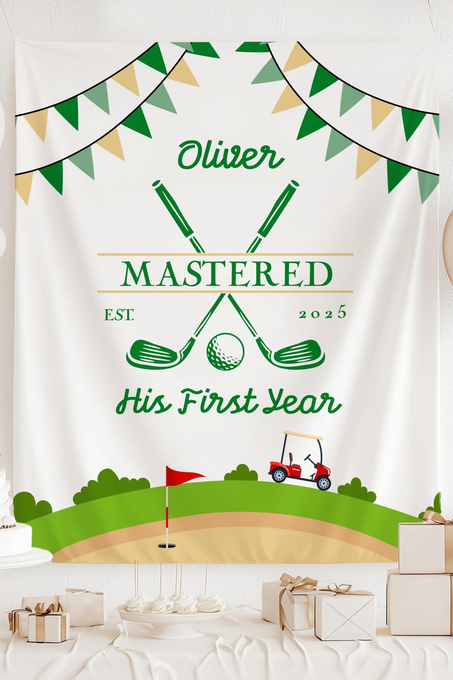 Mastered 1st Birthday Golf Banner Golf First Birthday Party Decoration Golf Hole Tapestry for Kid Birthday Part Mastered First Year Banner - LAUMIANstudio