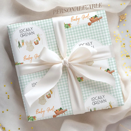 Custom Baby Shower Gift Wrap Green Locally Grown Baby Wrapping Paper Locally Grown Children Wrapping Organic Baby Gift Wrap Cute Baby Shower - LAUMIANstudio