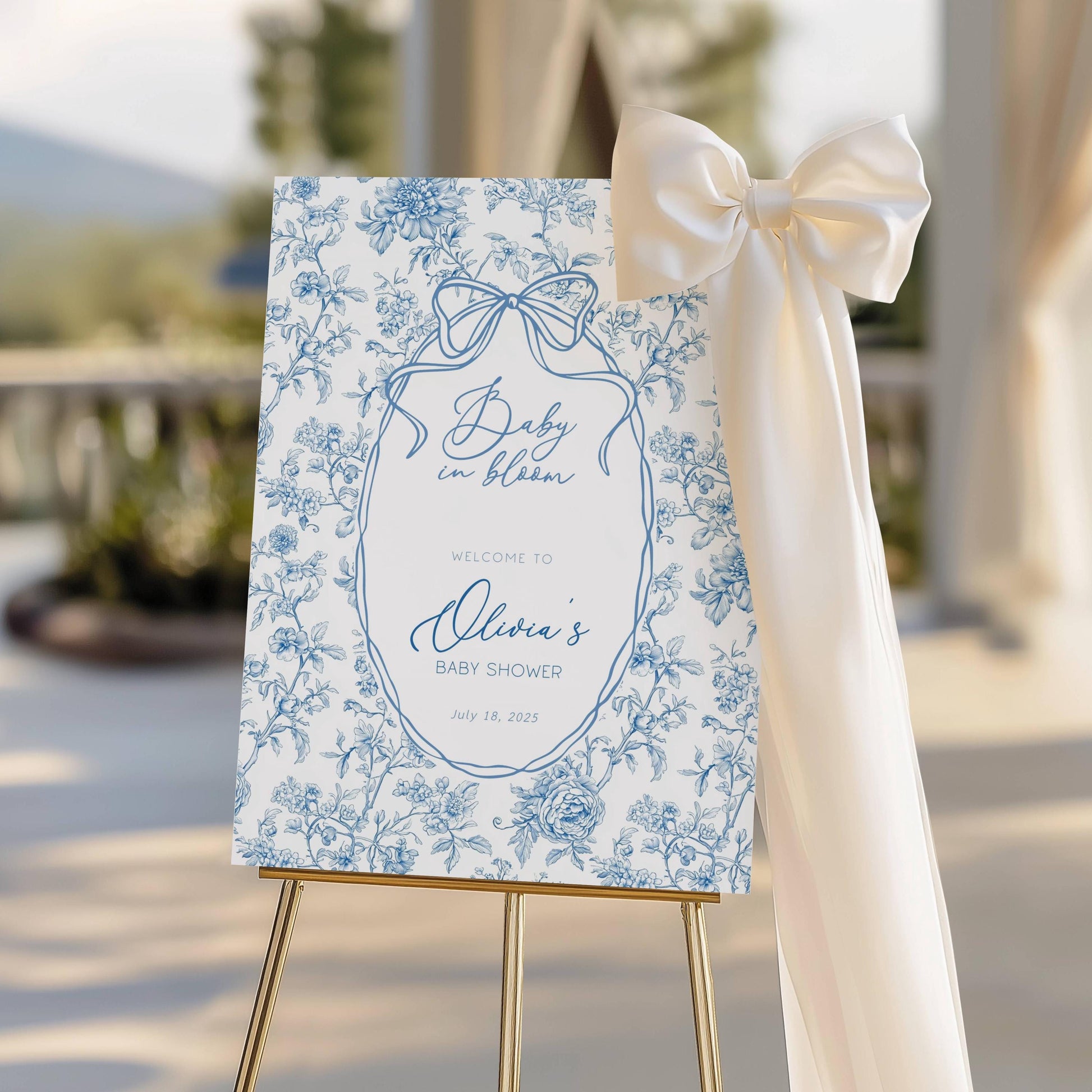 Baby in Bloom Welcome Sign Blue Floral Welcome Sign Template 18x24 Shower Welcome Sign Dusty Blue Shower Sign Garden Shower Welcome Board - LAUMIANstudio