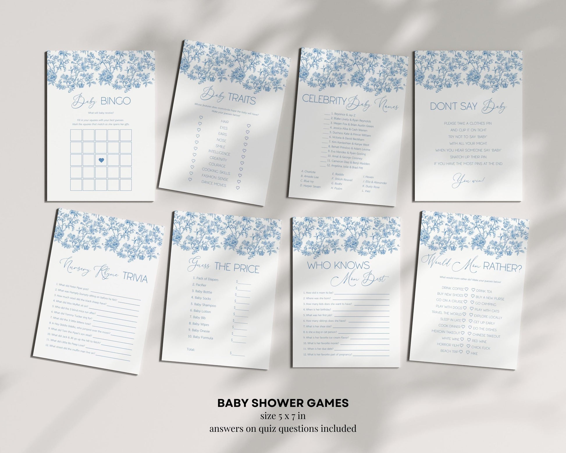 Blue Floral Toile Baby Shower Bundle Baby Boy in Bloom Shower Decor Luxury Flower Baby Shower Editable Template Canva Shower Printable Set - LAUMIANstudio