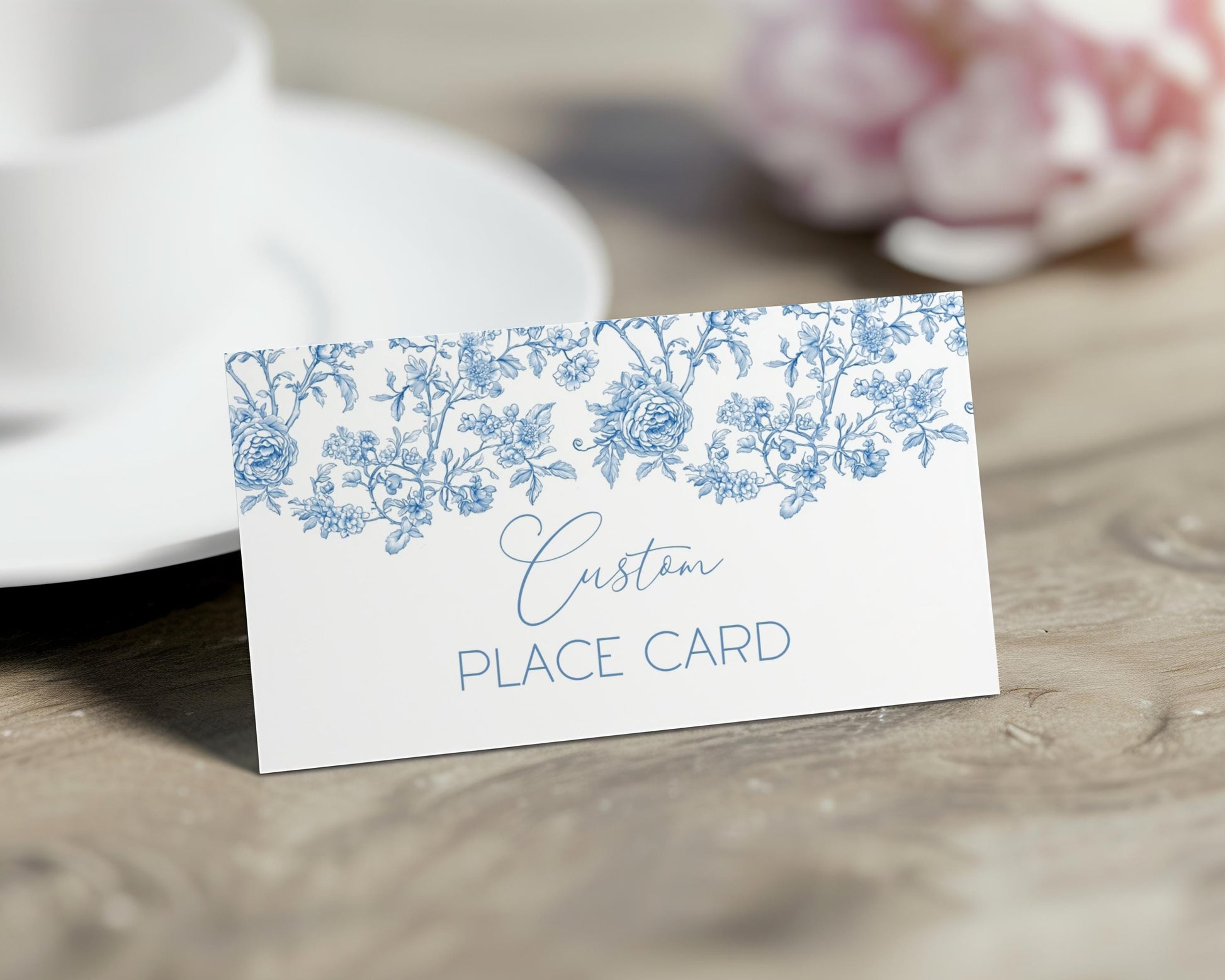 Blue Bow Place Card Blue Baby Sprinkle Meal Card Template Floral Baby Shower Name Card Elegant Toile de Jouy Table Card Printable Template - LAUMIANstudio