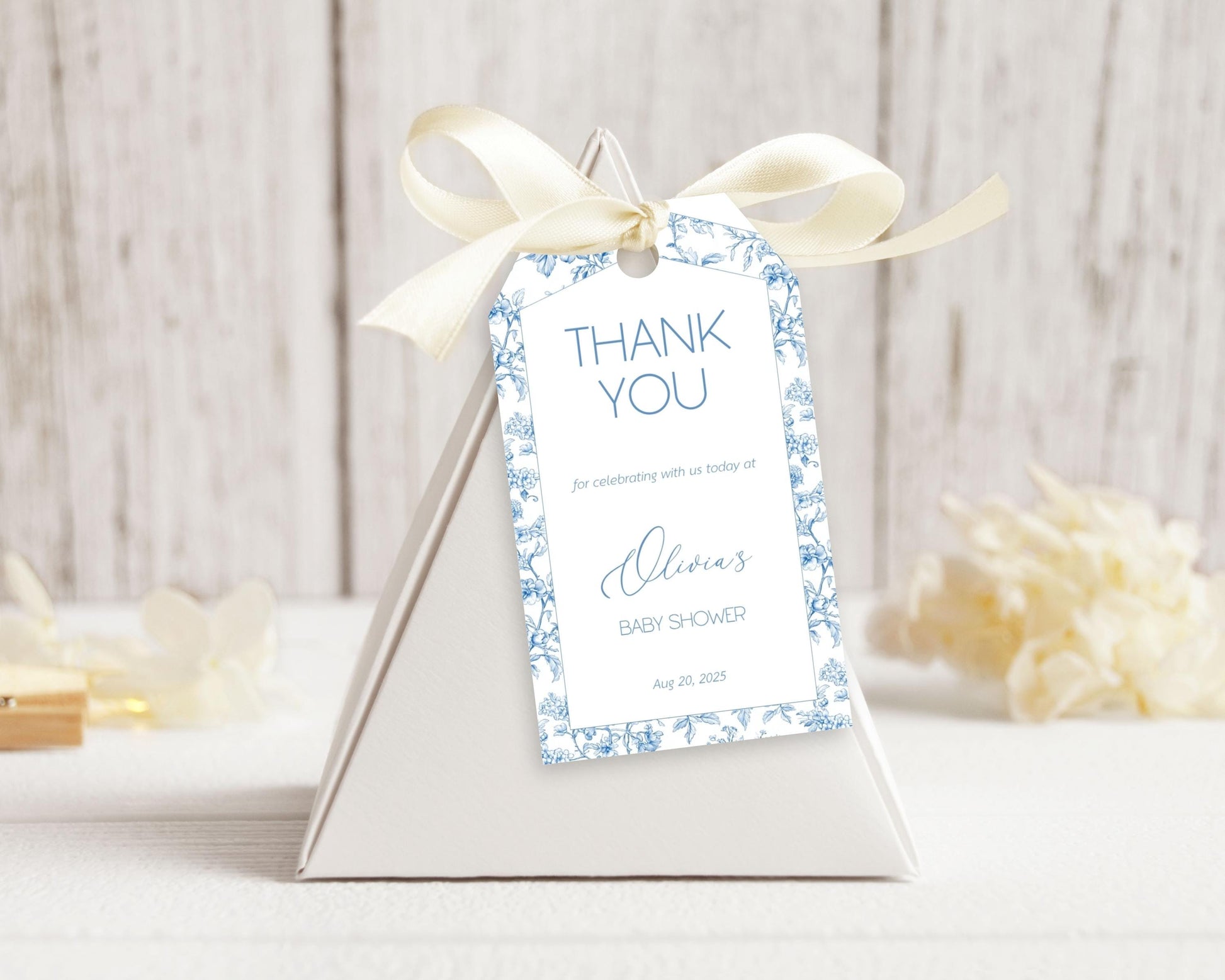 Blue Toile Floral Favor Tag Dusty Baby Sprinkle Circle Favor Tag Editable Template Rectangle Chinoiserie Favor Tag Printable Party Gift Tag - LAUMIANstudio