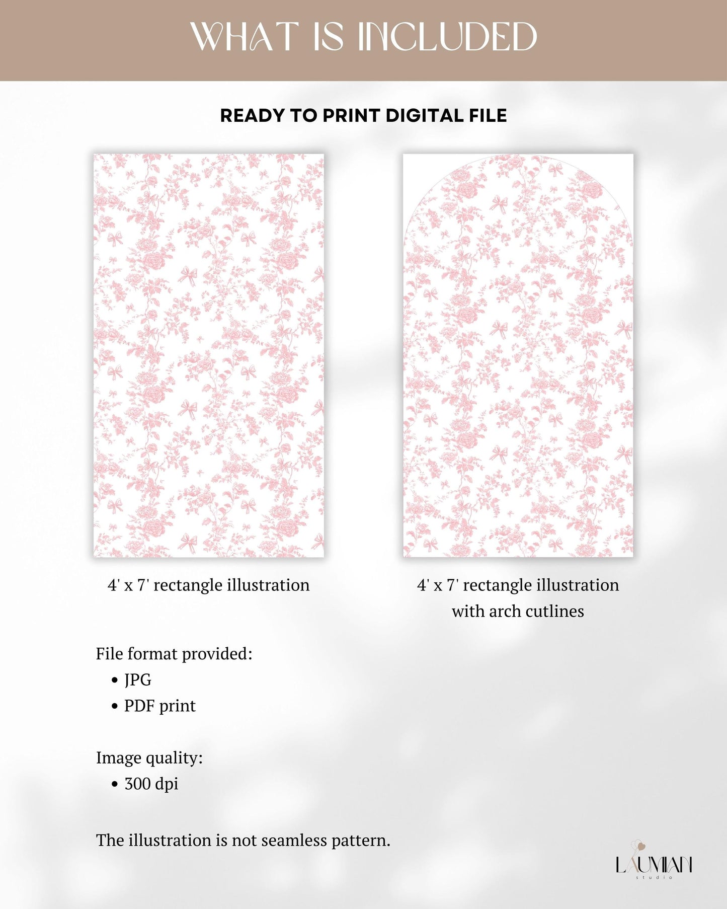 Pink Floral Backdrop Girly Pink Bow Arch Backdrop Pink Toile de Jouy Baby Shower Backdrop Pink Bow Backdrop 1st Birthday Baby Girl Decor - LAUMIANstudio
