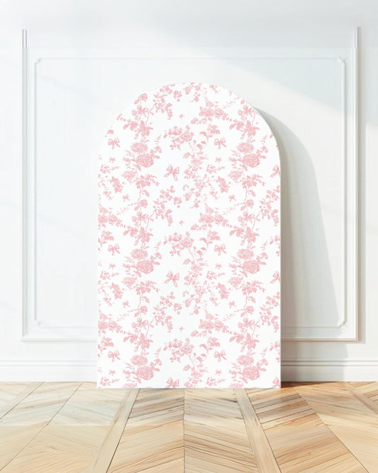 Pink Floral Backdrop Girly Pink Bow Arch Backdrop Pink Toile de Jouy Baby Shower Backdrop Pink Bow Backdrop 1st Birthday Baby Girl Decor - LAUMIANstudio