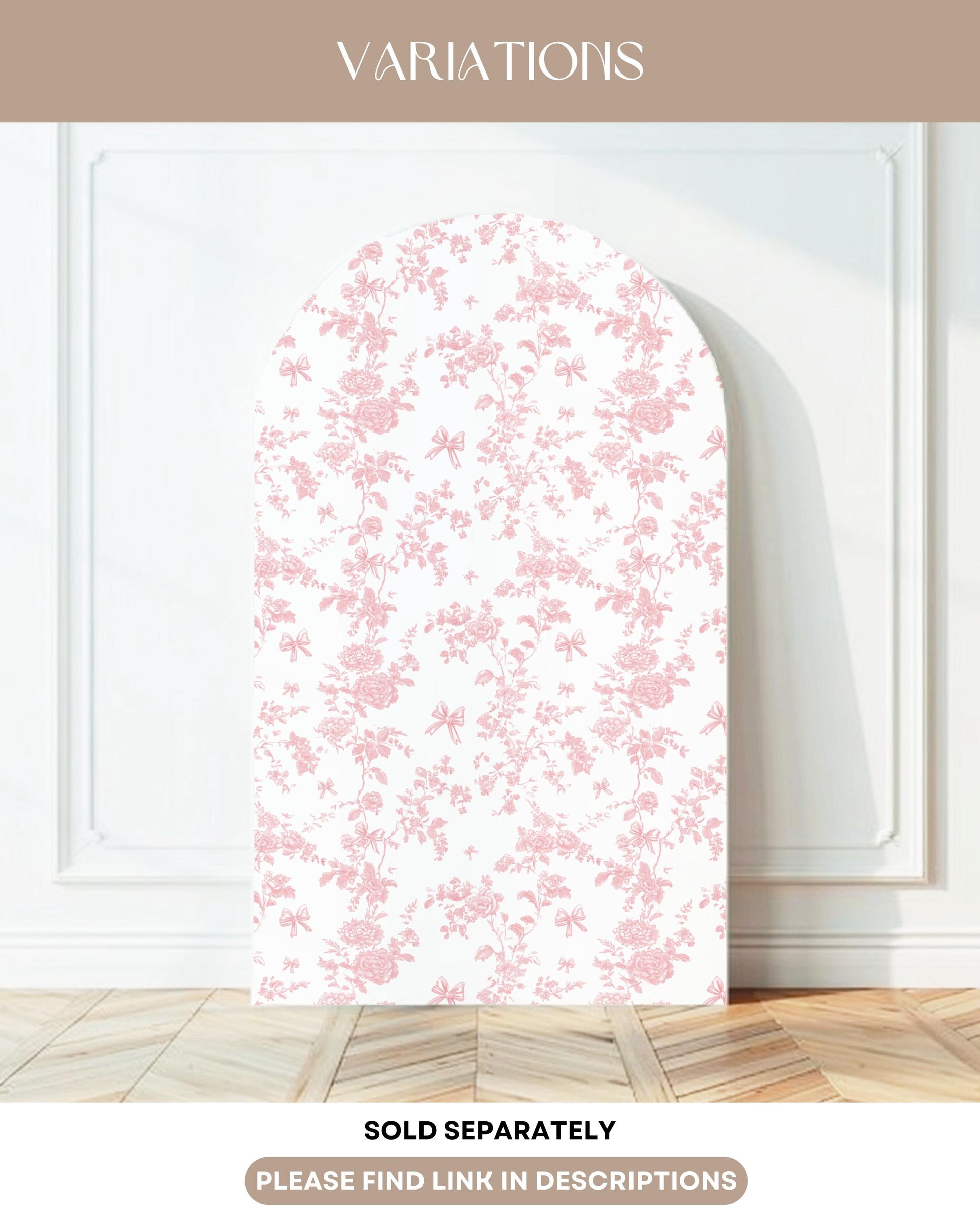 Bowtiful One Birthday Backdrop Toile Pink Bow 1st Birthday Arch Backdrop Baby Girl First Birthday Banner Toile Floral Garden Party Backdrop - LAUMIANstudio