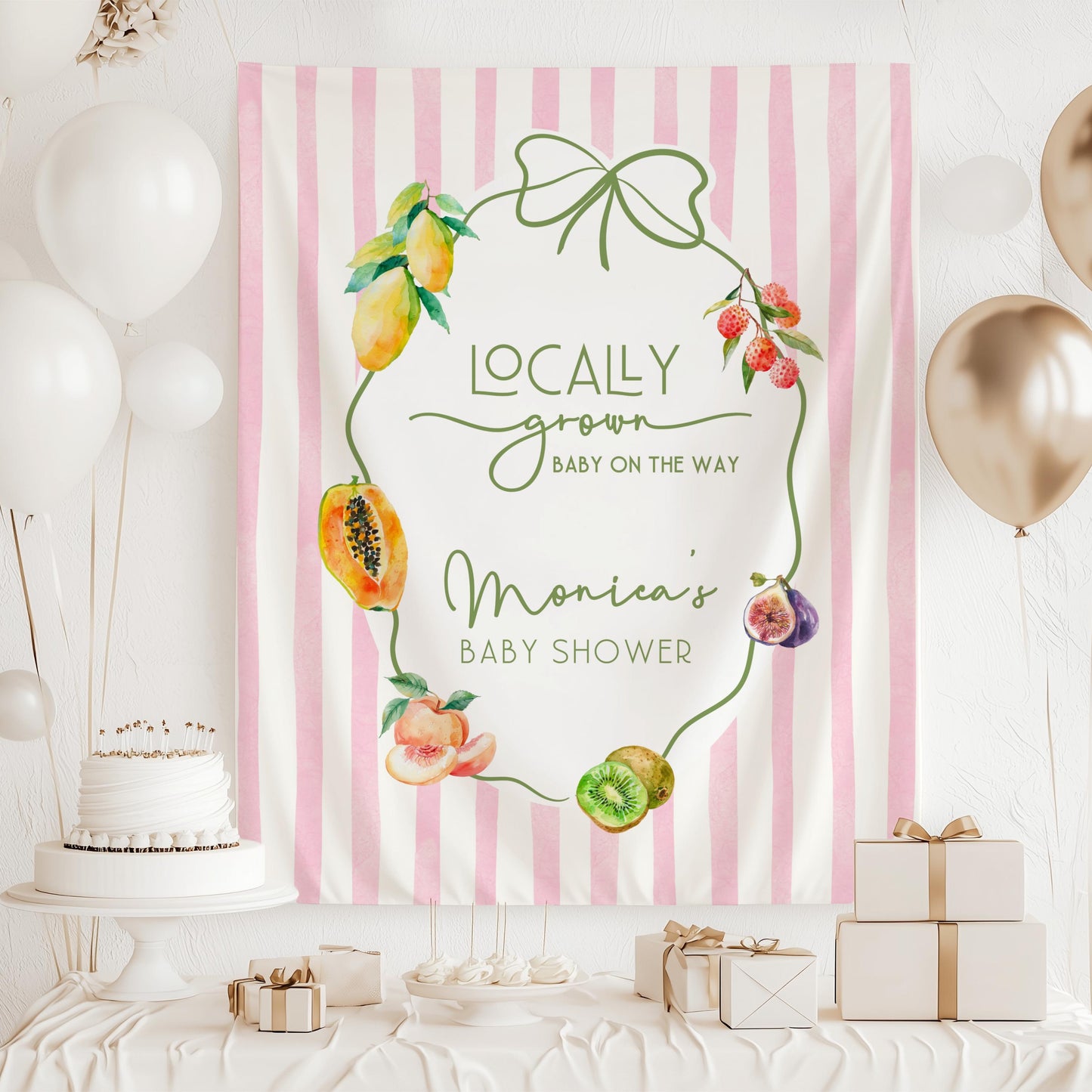 Fruit Summer Baby Shower Backdrop Fruit Locally Grown Baby Shower Banner Exotic Fruit Shower Sign Personalizable Citrus Shower Wall Tapestry - LAUMIANstudio