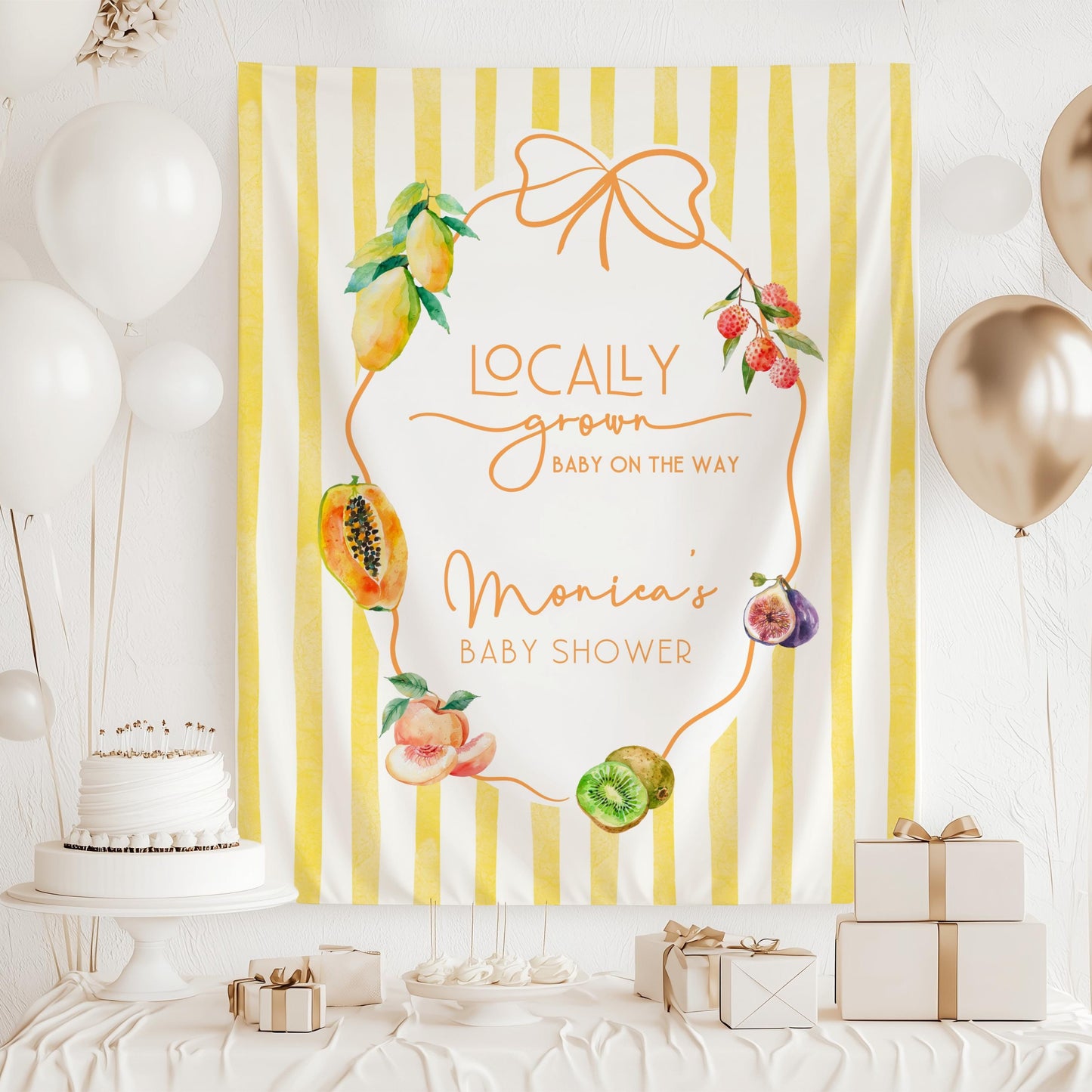 Fruit Summer Baby Shower Backdrop Fruit Locally Grown Baby Shower Banner Exotic Fruit Shower Sign Personalizable Citrus Shower Wall Tapestry - LAUMIANstudio
