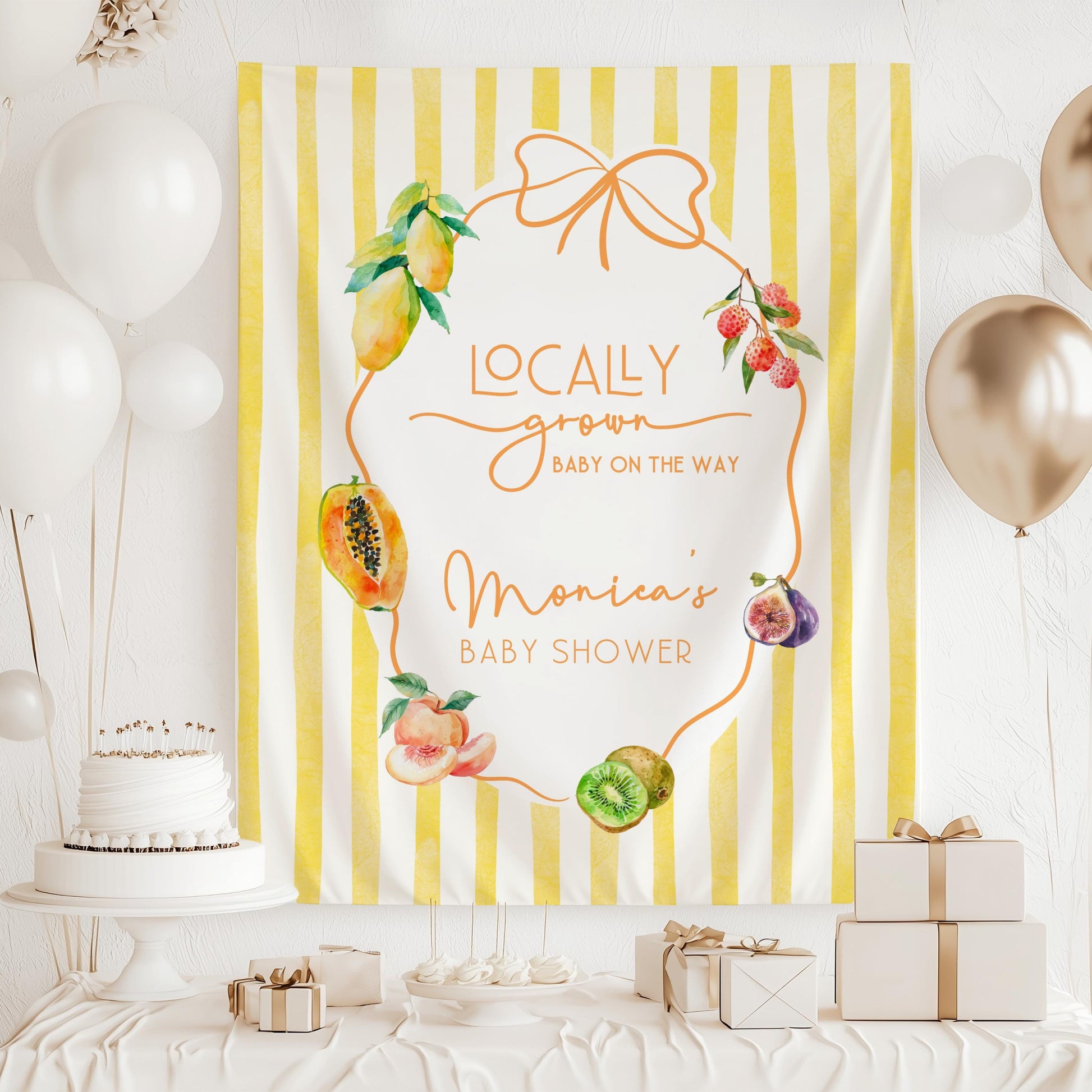 Fruit Summer Baby Shower Backdrop Fruit Locally Grown Baby Shower Banner Exotic Fruit Shower Sign Personalizable Citrus Shower Wall Tapestry - LAUMIANstudio