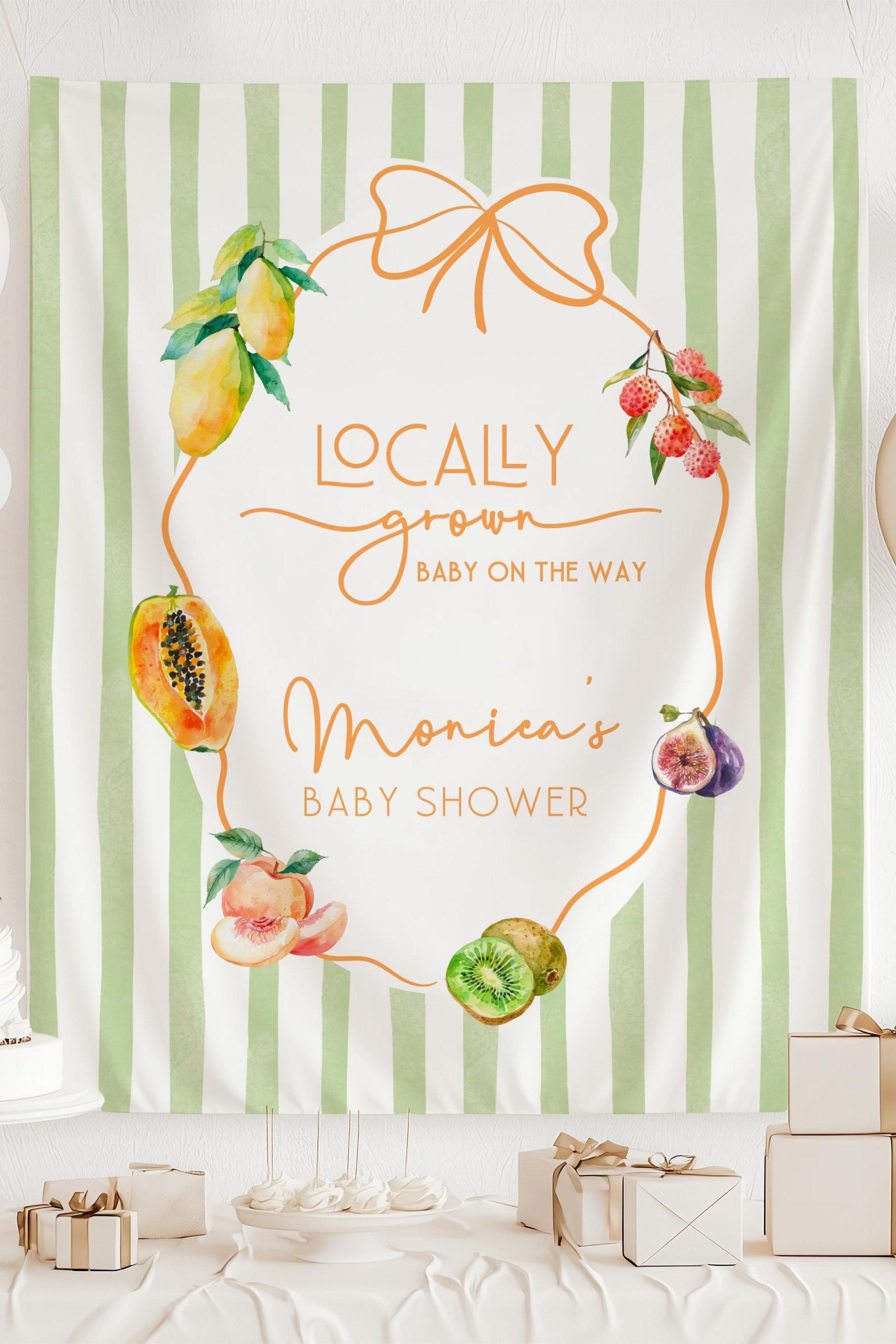 Fruit Summer Baby Shower Backdrop Fruit Locally Grown Baby Shower Banner Exotic Fruit Shower Sign Personalizable Citrus Shower Wall Tapestry - LAUMIANstudio