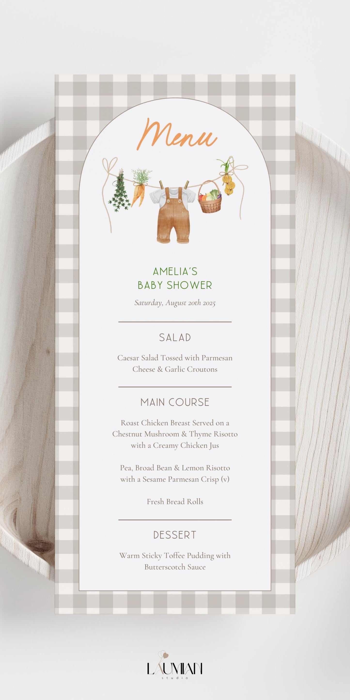 Menu Locally Grown Baby Shower Lunch Menu Locally Grown Baby Brunch Menu Template Editable Baby Shower Menu Canva Template Baby Shower Decor - LAUMIANstudio