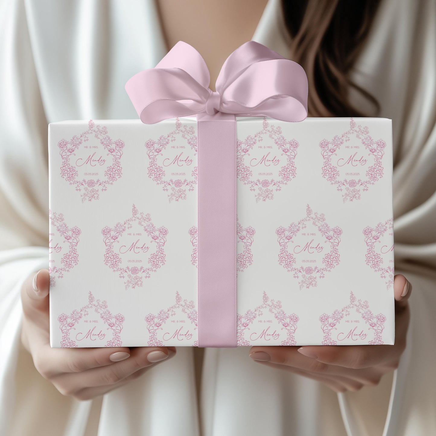 Pink Wedding Wrapping Paper Personalized Bride Groom Name Gift Wrapping Soft Pink Wedding Wrap Personalized Couple Name Emblem - LAUMIANstudio