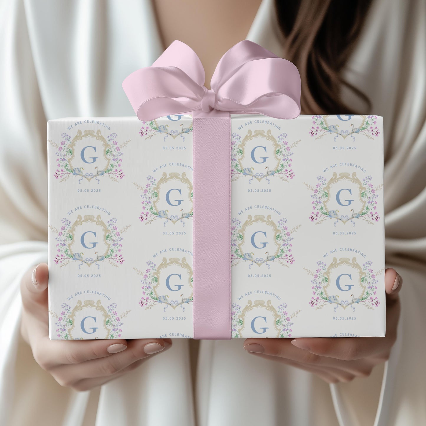 Elegant Wedding Gift Wrap Custom Bride Groom Name Wrapping Paper Personalized Floral Engagement Gift Packaging Emblem Wrapping Paper Roll - LAUMIANstudio