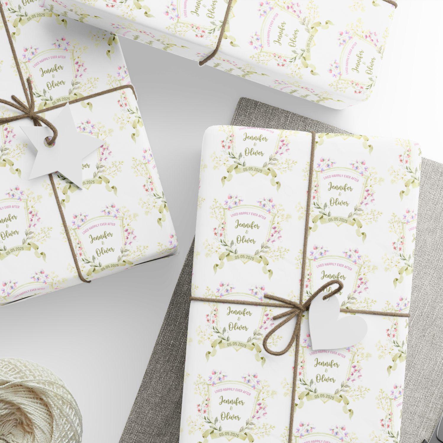 Personalised Weeding Wrapping Paper Custom Name Mr and Mrs Gift Wrap Roll Matte Wedding Wrapping Paper Elegant Floral Engagement Gift Paper - LAUMIANstudio