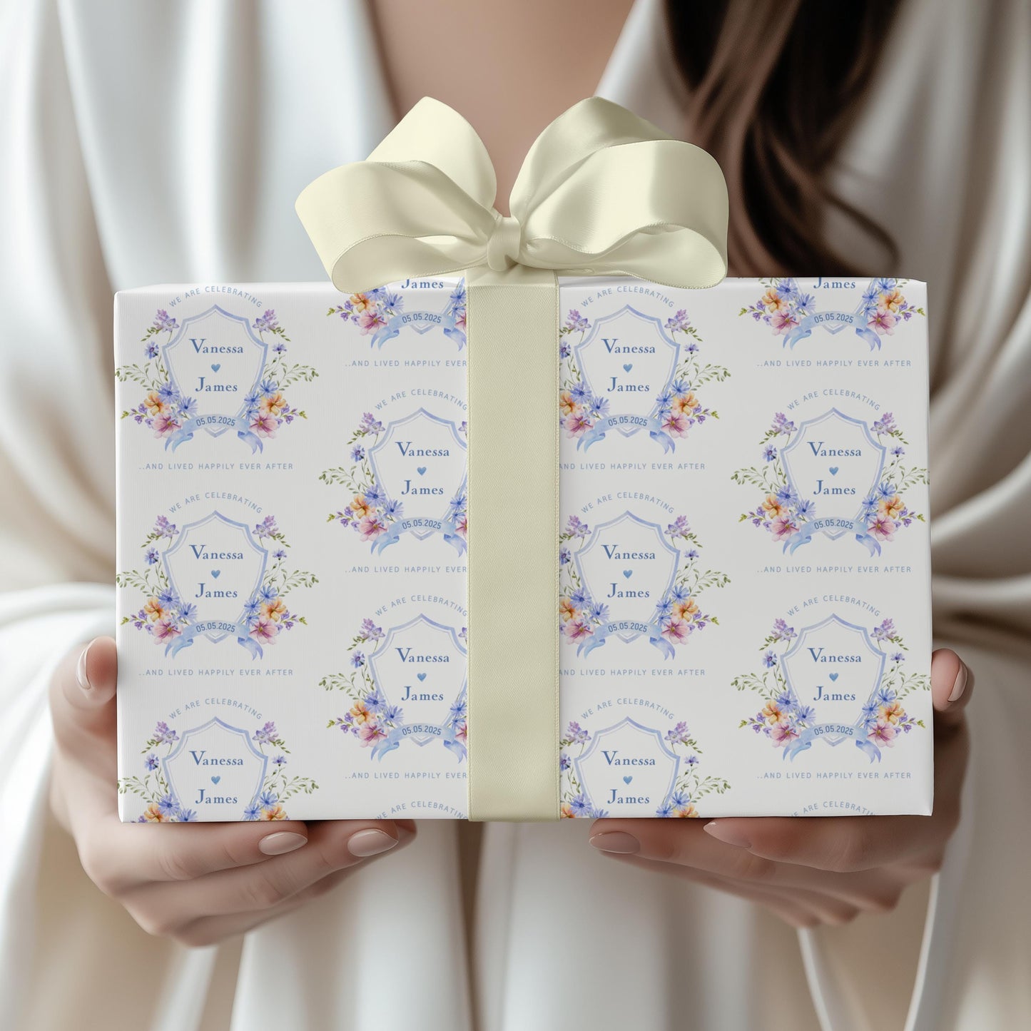 Custom Engagement Gift Wrapping Paper Newlyweds Name Gift Wrap Bride to Be Wrapping Paper Future Mrs Gift Wrap Elegant Bridal Wrap Flower - LAUMIANstudio
