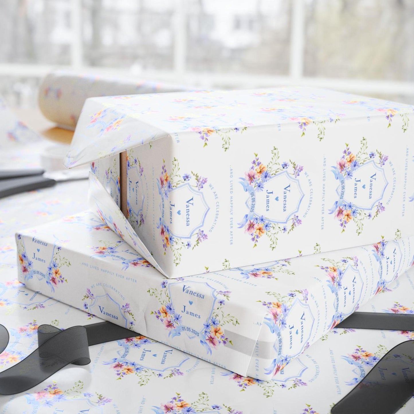 Custom Engagement Gift Wrapping Paper Newlyweds Name Gift Wrap Bride to Be Wrapping Paper Future Mrs Gift Wrap Elegant Bridal Wrap Flower - LAUMIANstudio