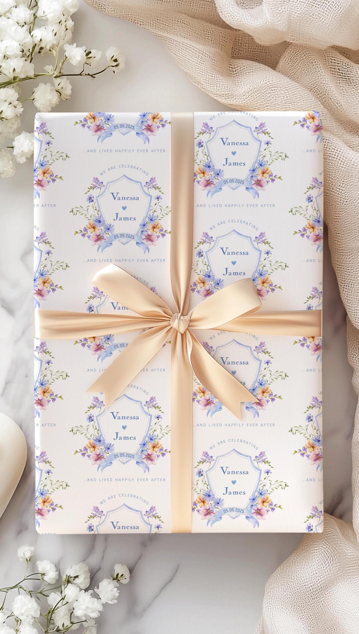 Custom Engagement Gift Wrapping Paper Newlyweds Name Gift Wrap Bride to Be Wrapping Paper Future Mrs Gift Wrap Elegant Bridal Wrap Flower - LAUMIANstudio