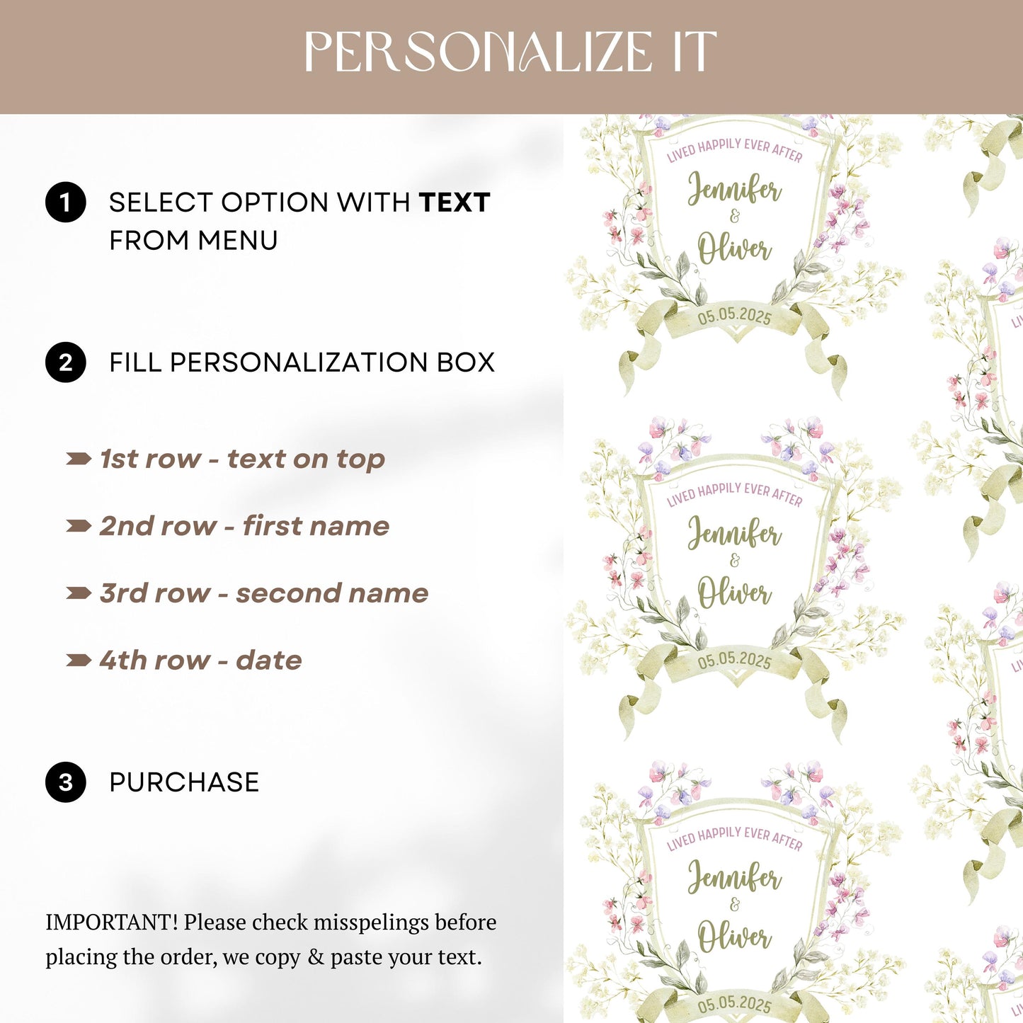 Personalised Weeding Wrapping Paper Custom Name Mr and Mrs Gift Wrap Roll Matte Wedding Wrapping Paper Elegant Floral Engagement Gift Paper - LAUMIANstudio