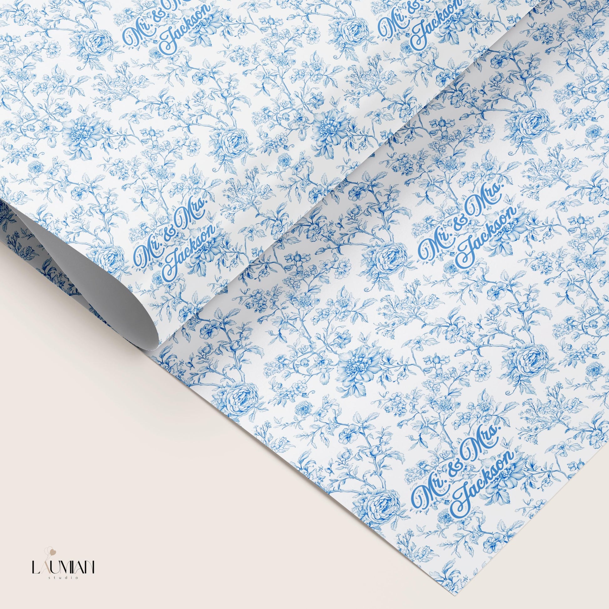Something Blue Before I Do Gift Wrap Elegant Floral Wrapping Paper Custom Mr and Mrs Name Gift Packaging Luxury Floral Engagement Gift Wap - LAUMIANstudio