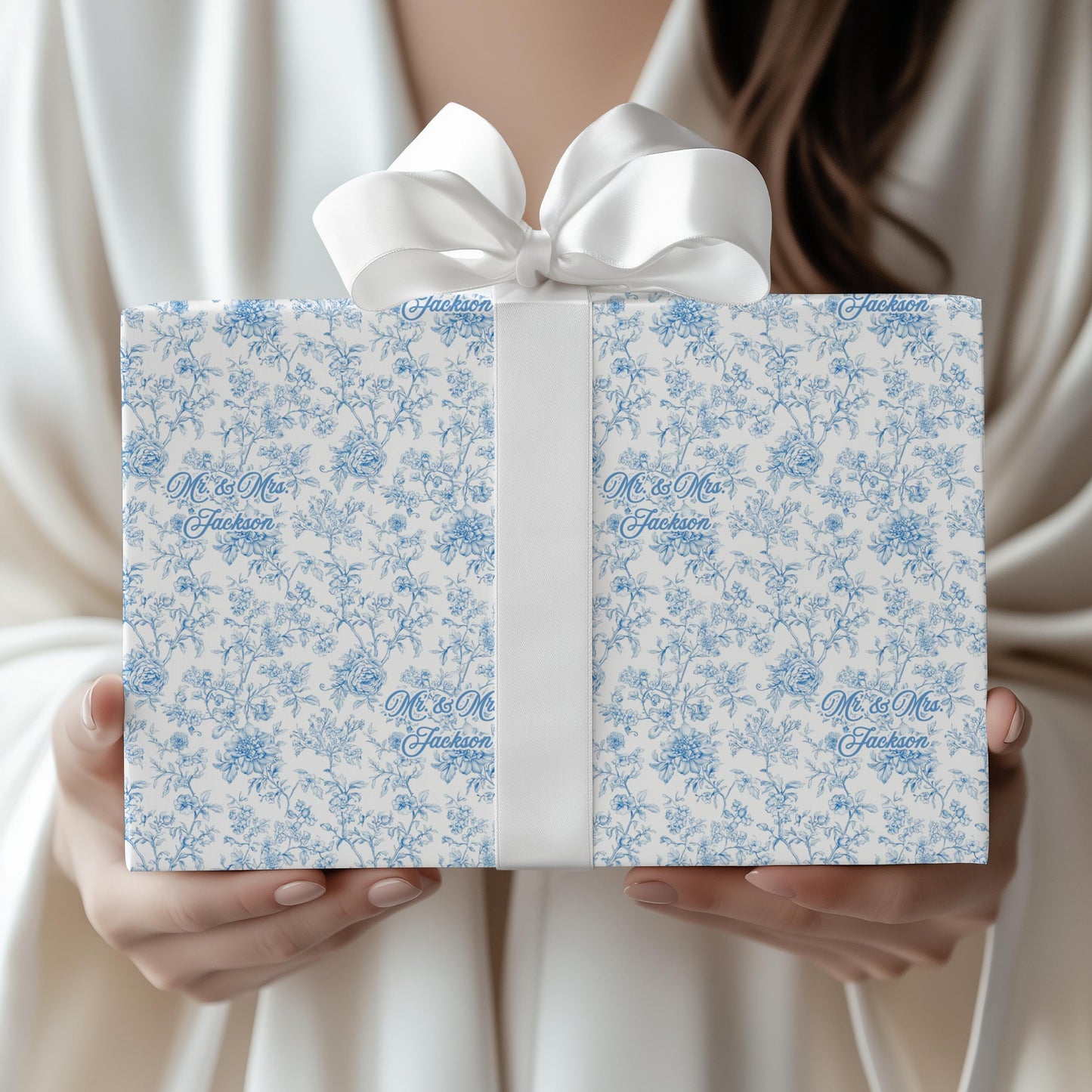 Something Blue Before I Do Gift Wrap Elegant Floral Wrapping Paper Custom Mr and Mrs Name Gift Packaging Luxury Floral Engagement Gift Wap - LAUMIANstudio