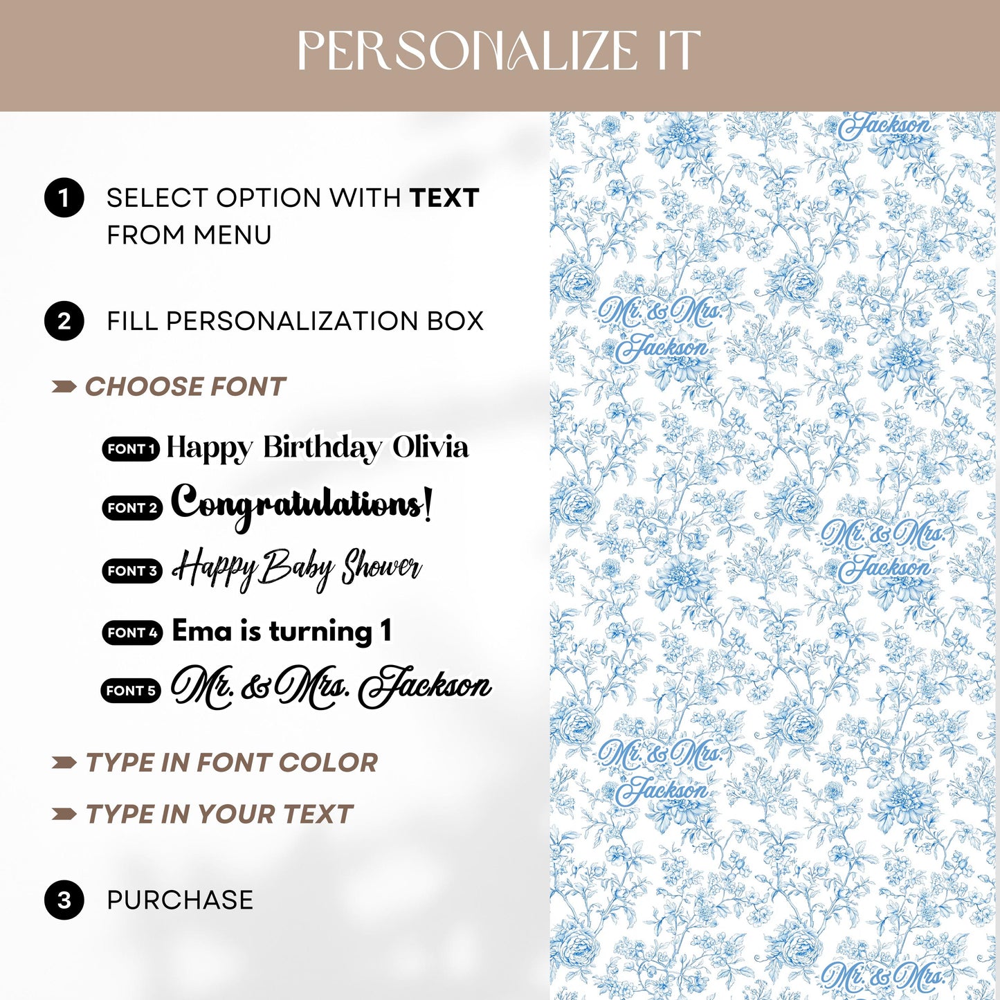 Something Blue Before I Do Gift Wrap Elegant Floral Wrapping Paper Custom Mr and Mrs Name Gift Packaging Luxury Floral Engagement Gift Wap - LAUMIANstudio