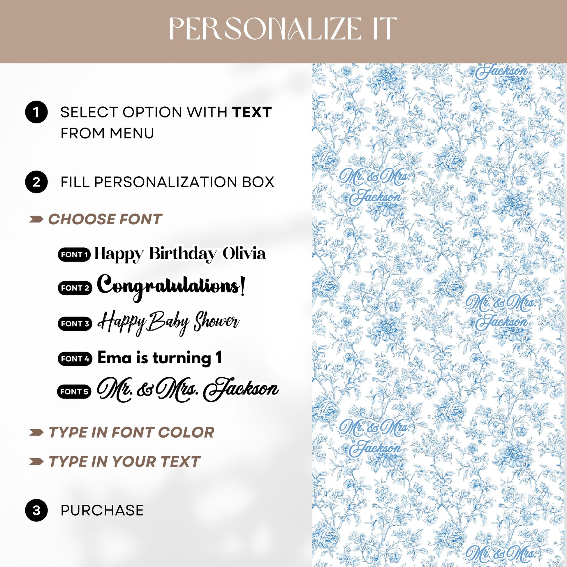 Something Blue Before I Do Gift Wrap Elegant Floral Wrapping Paper Custom Mr and Mrs Name Gift Packaging Luxury Floral Engagement Gift Wap - LAUMIANstudio