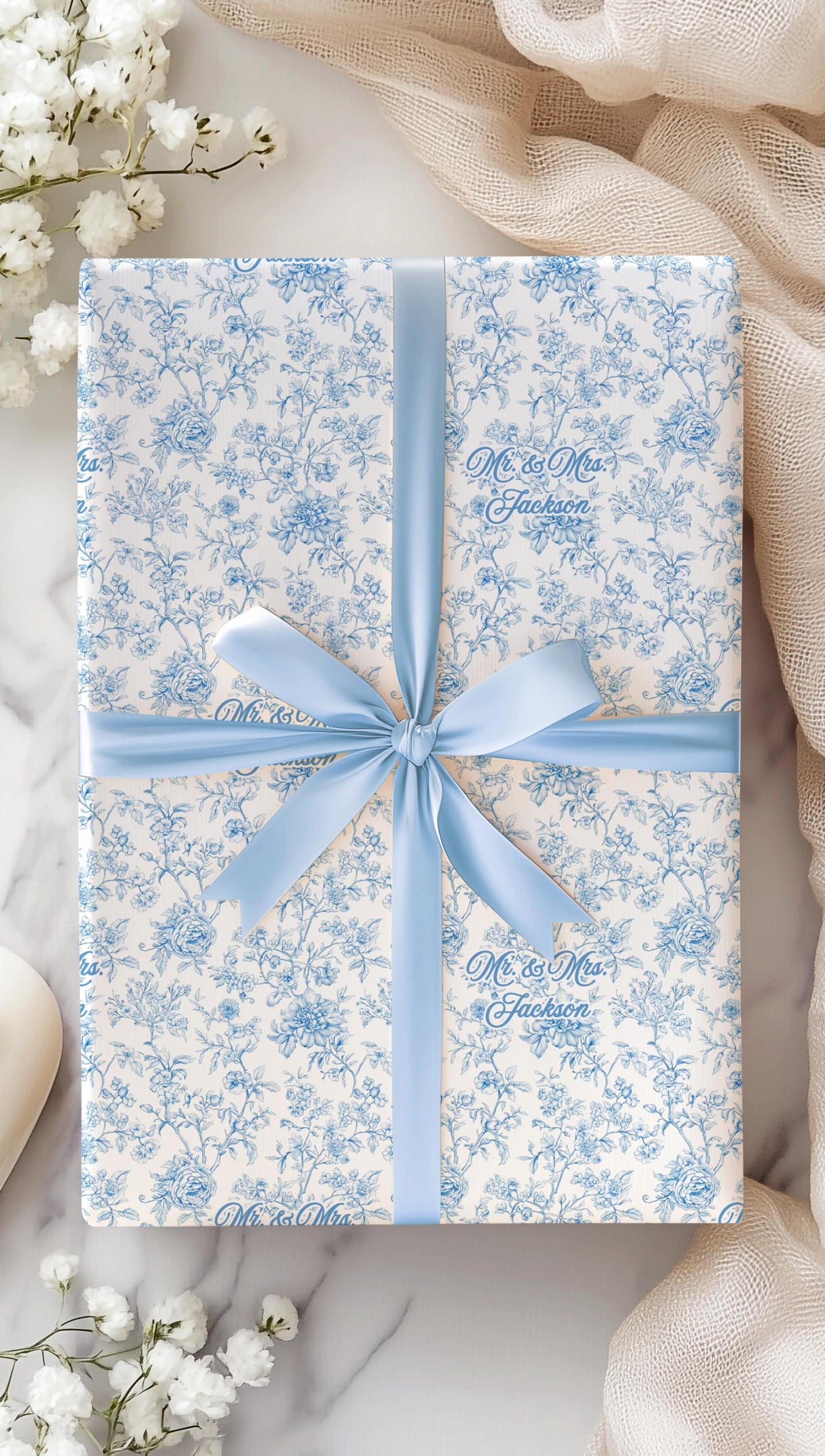 Something Blue Before I Do Gift Wrap Elegant Floral Wrapping Paper Custom Mr and Mrs Name Gift Packaging Luxury Floral Engagement Gift Wap - LAUMIANstudio