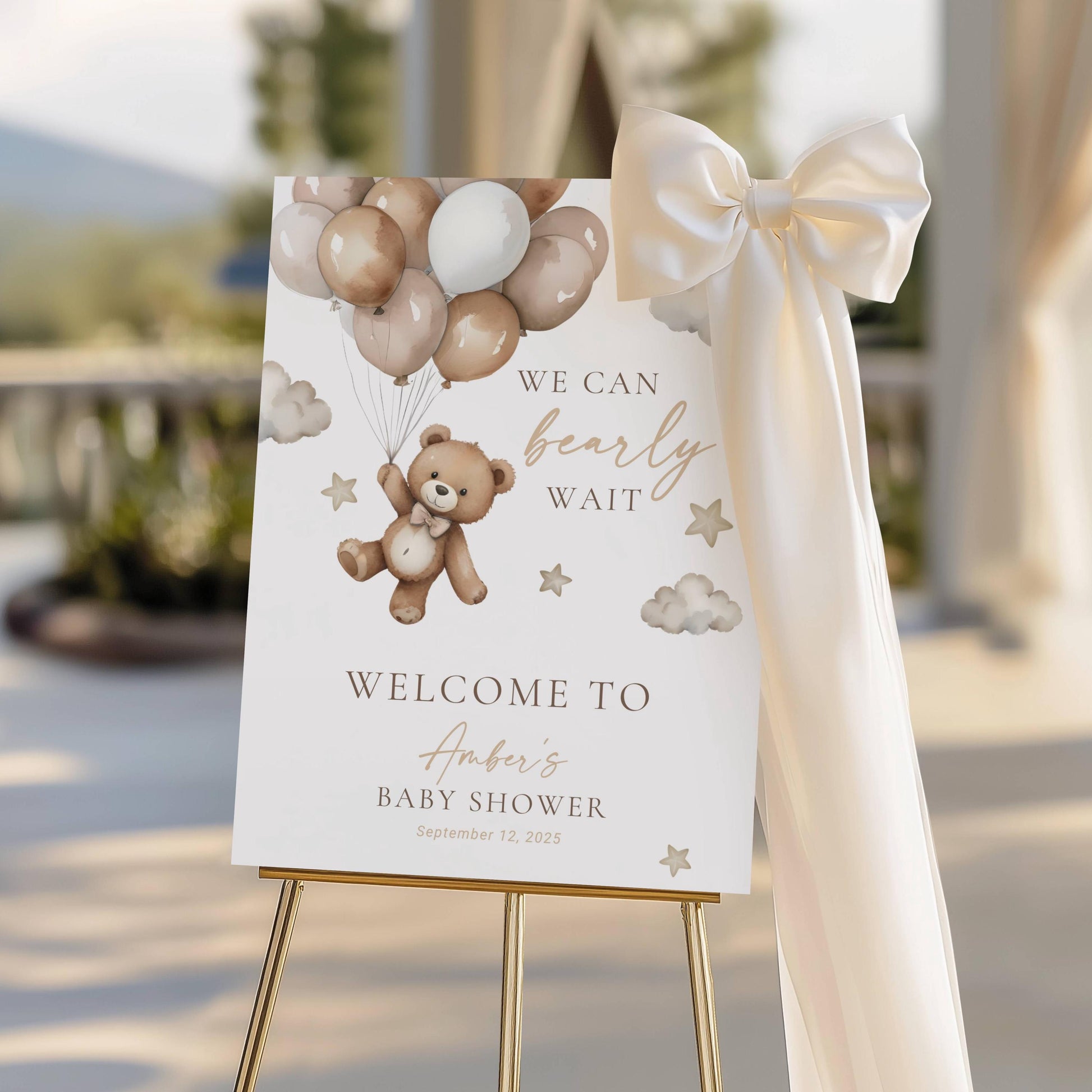 Balloon Neutral Baby Shower Welcome Sign We Can Bearly Wait Brown Teddy Bear Sign Neutral Brown Bear Welcome Sign Gender Neutral Teddy Beige - LAUMIANstudio