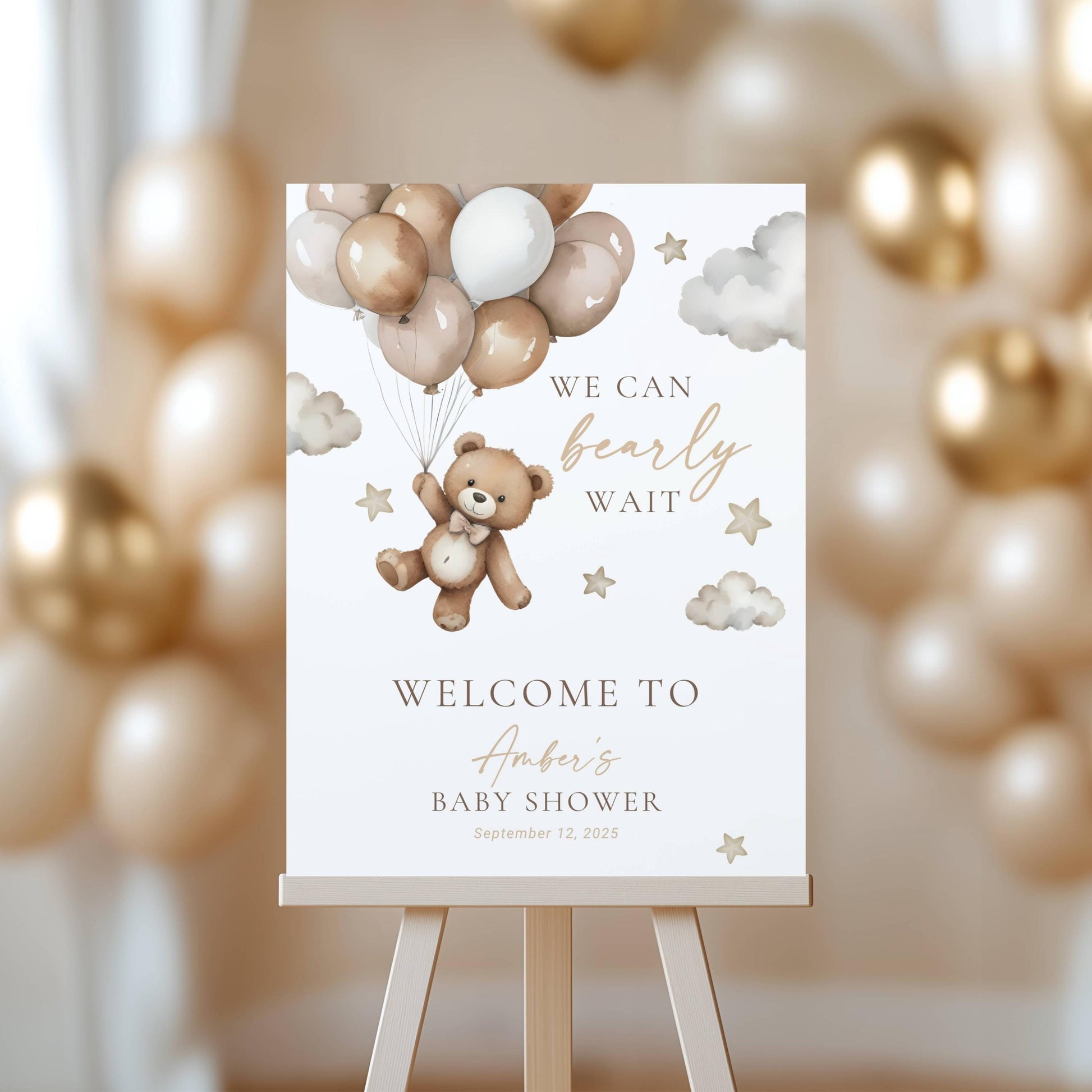 Balloon Neutral Baby Shower Welcome Sign We Can Bearly Wait Brown Teddy Bear Sign Neutral Brown Bear Welcome Sign Gender Neutral Teddy Beige - LAUMIANstudio