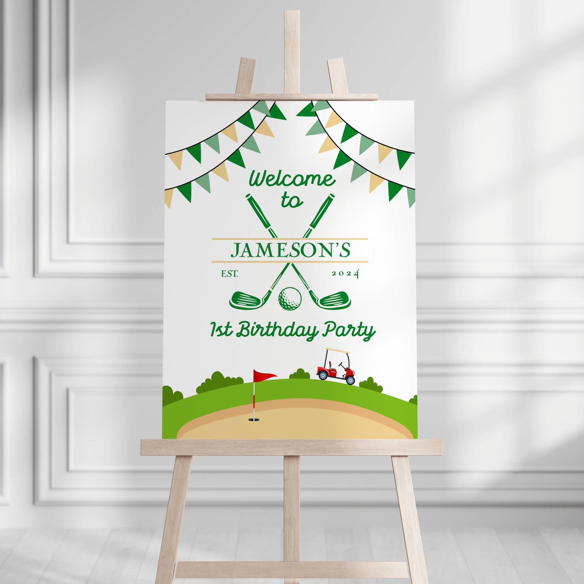 1st Birthday Golf Welcome Sign Golf First Birthday Party Decoration Golf Hole Poster for Kid Birthday Party Mastered First Year Welcome Sign - LAUMIANstudio