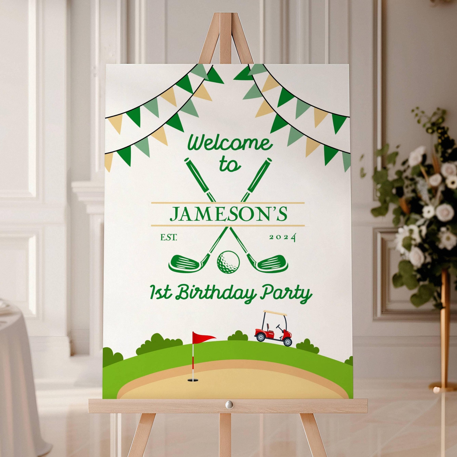 1st Birthday Golf Welcome Sign Golf First Birthday Party Decoration Golf Hole Poster for Kid Birthday Party Mastered First Year Welcome Sign - LAUMIANstudio