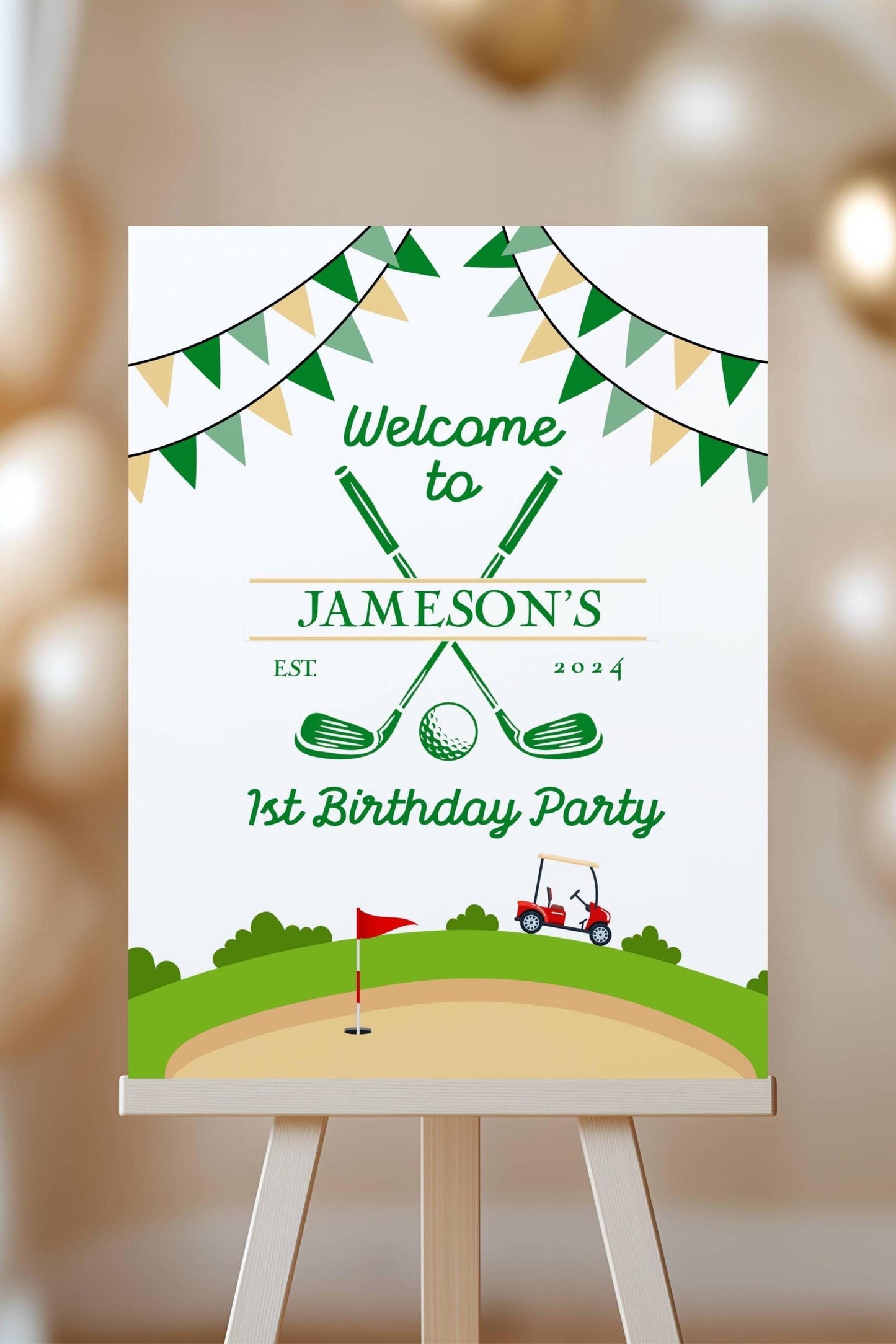 1st Birthday Golf Welcome Sign Golf First Birthday Party Decoration Golf Hole Poster for Kid Birthday Party Mastered First Year Welcome Sign - LAUMIANstudio