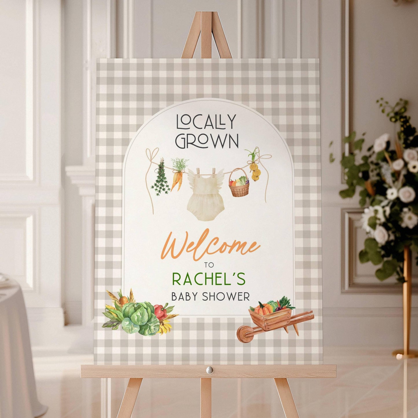 Locally Grown Girl Baby Shower Welcome Sign Template Editable Locally Grown Clothesline Poster Vegetable Market Welcome Sign Farmer Market - LAUMIANstudio