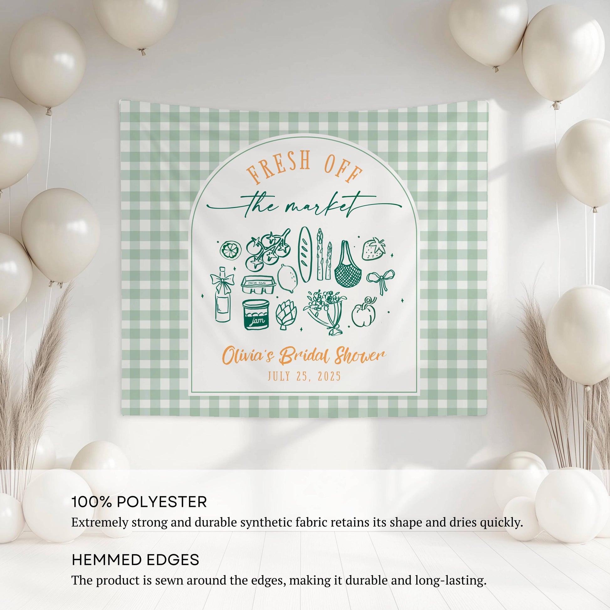 Fresh Off The Market Bachelorette Banner Off The Market Decor Bridal Shower Gingham Market Bridal Shower She's Off The Market Banner Bride - LAUMIANstudio