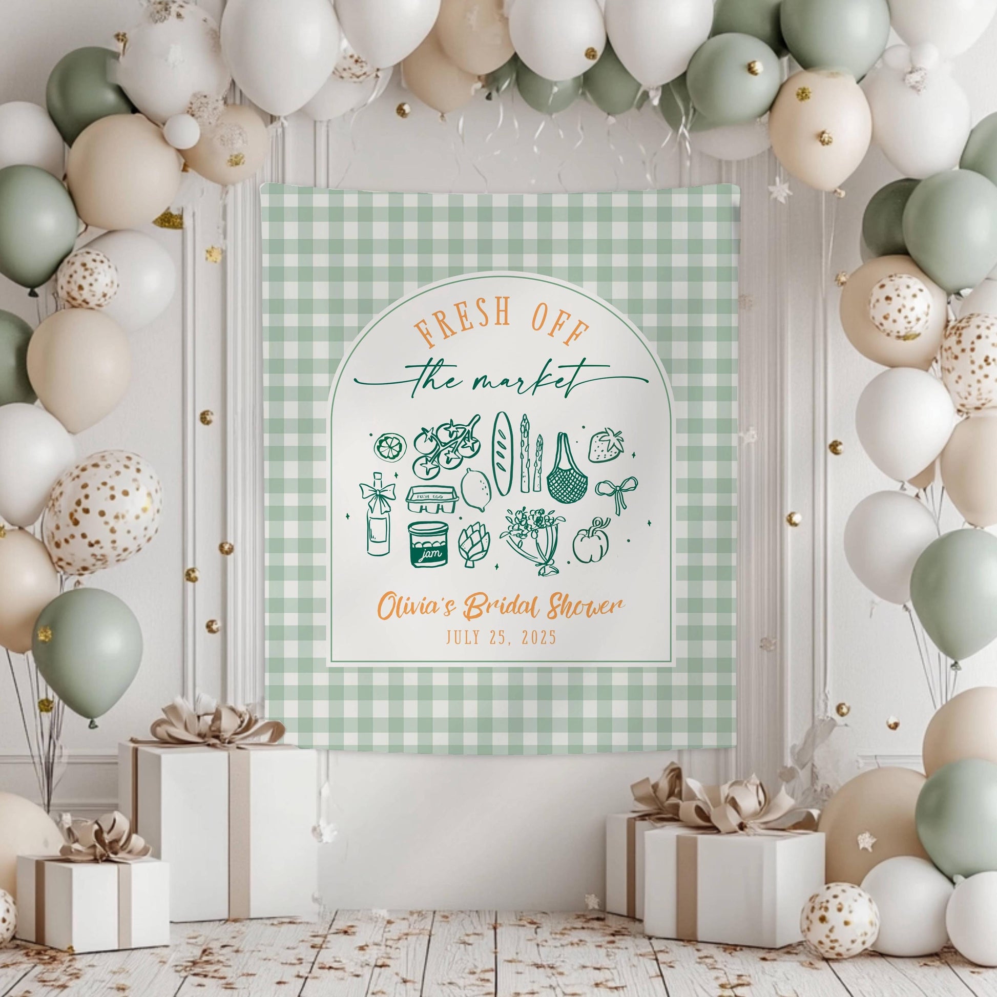 Fresh Off The Market Bachelorette Banner Off The Market Decor Bridal Shower Gingham Market Bridal Shower She's Off The Market Banner Bride - LAUMIANstudio