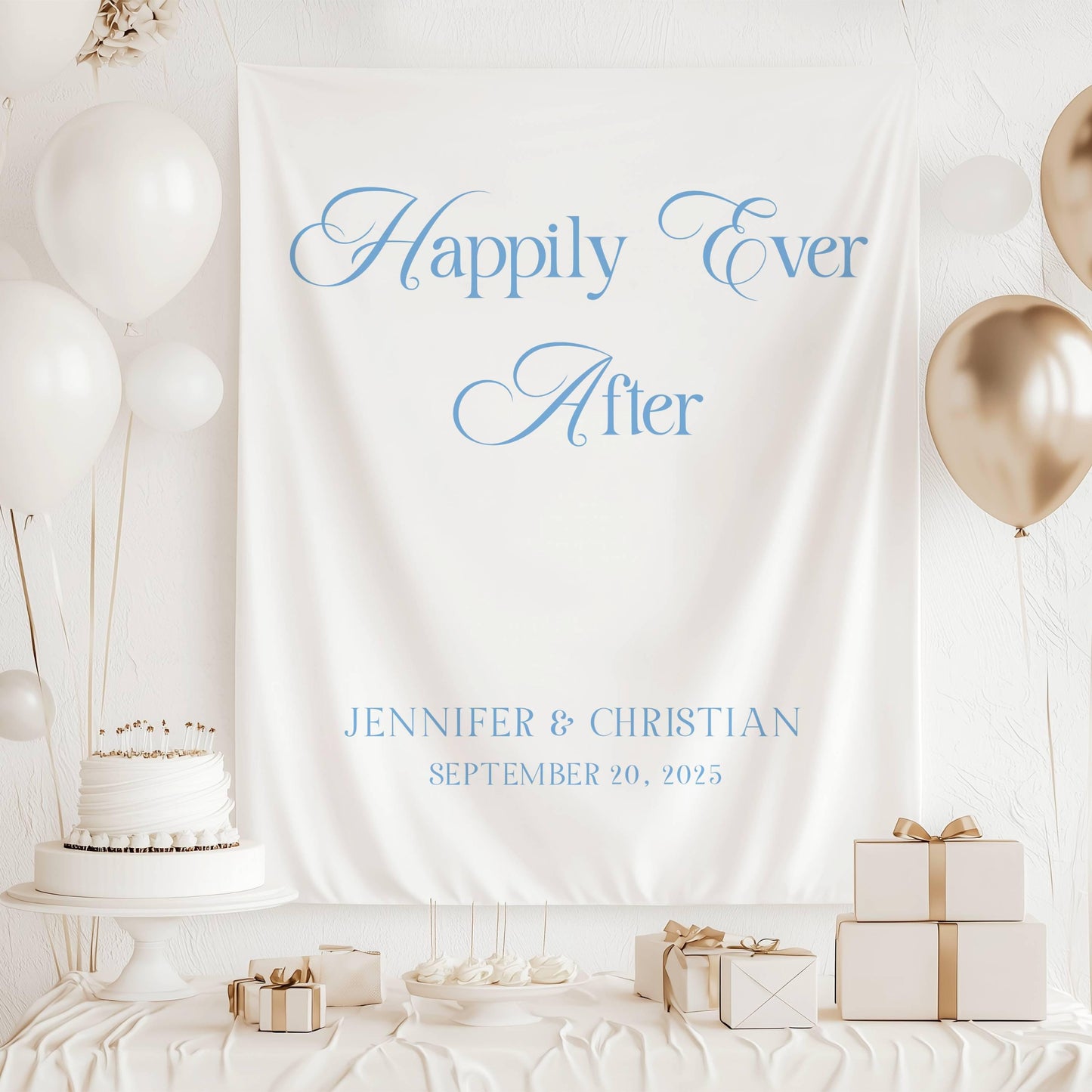 Happily Ever After Backdrop Custom Wedding Date Fabric Banner Garden Wedding Decoration Mr Mrs Name Wall Tapestry Happily Ever After Sign - LAUMIANstudio