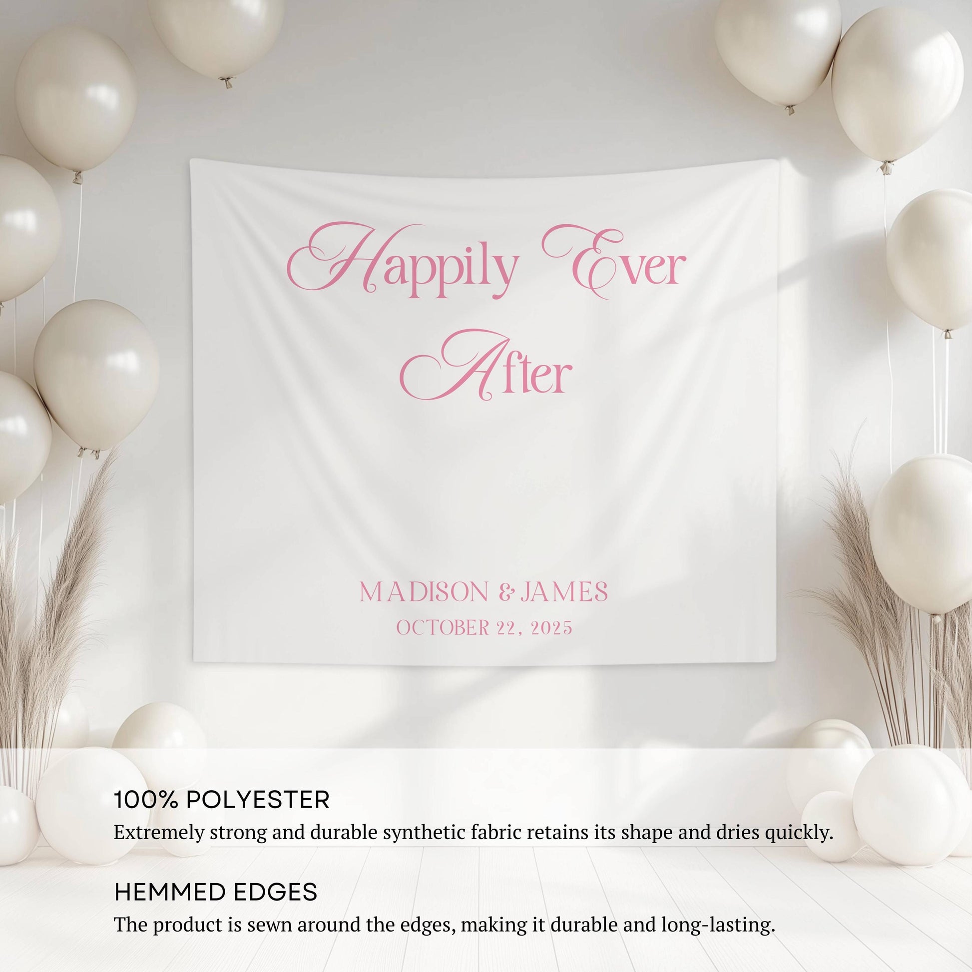 Happily Ever After Backdrop Custom Wedding Date Fabric Banner Garden Wedding Decoration Mr Mrs Name Wall Tapestry Happily Ever After Sign - LAUMIANstudio