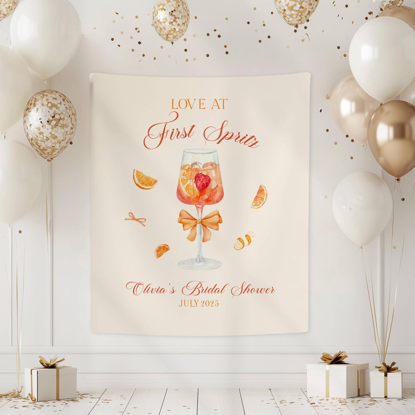 Custom Love at First Spritz Backdrop Aperol Spritz Bridal Shower Banner Orange Spritz Bachelorette Backdrop Summer Cocktail Party Decor - LAUMIANstudio