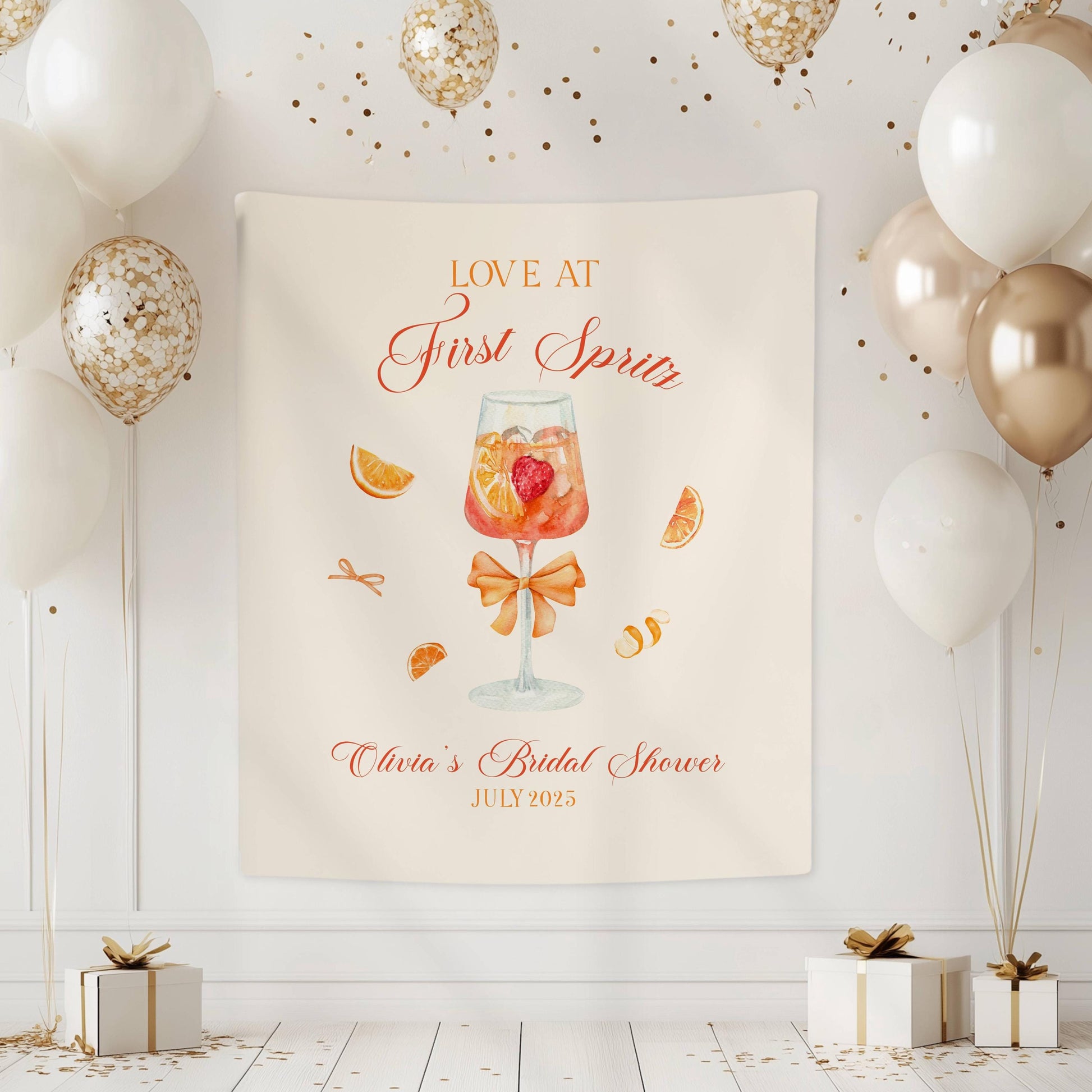 Love at First Spritz Banner Custom Aperol Spritz Bachelorette Sign Orange Spritz Bridal Shower Backdrop Cocktail Party Decor Summer Wedding - LAUMIANstudio