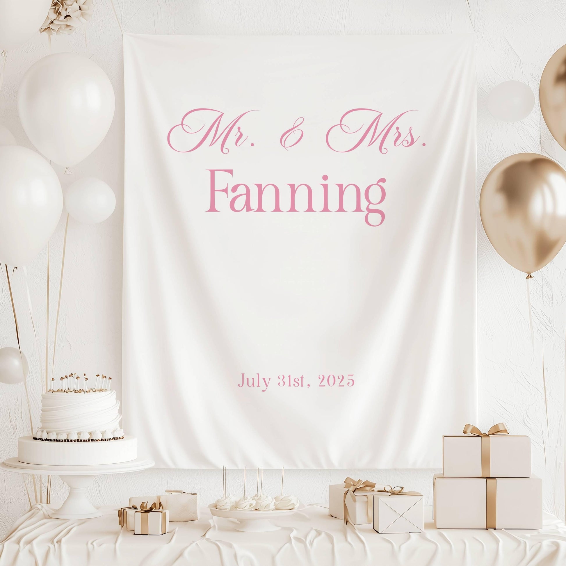 Custom Wedding Banner Mr Mrs Bridal Shower Backdrop Personalized Fabric Wedding Backdrop Just Married Welcome Sign Elegant Wedding Decor - LAUMIANstudio