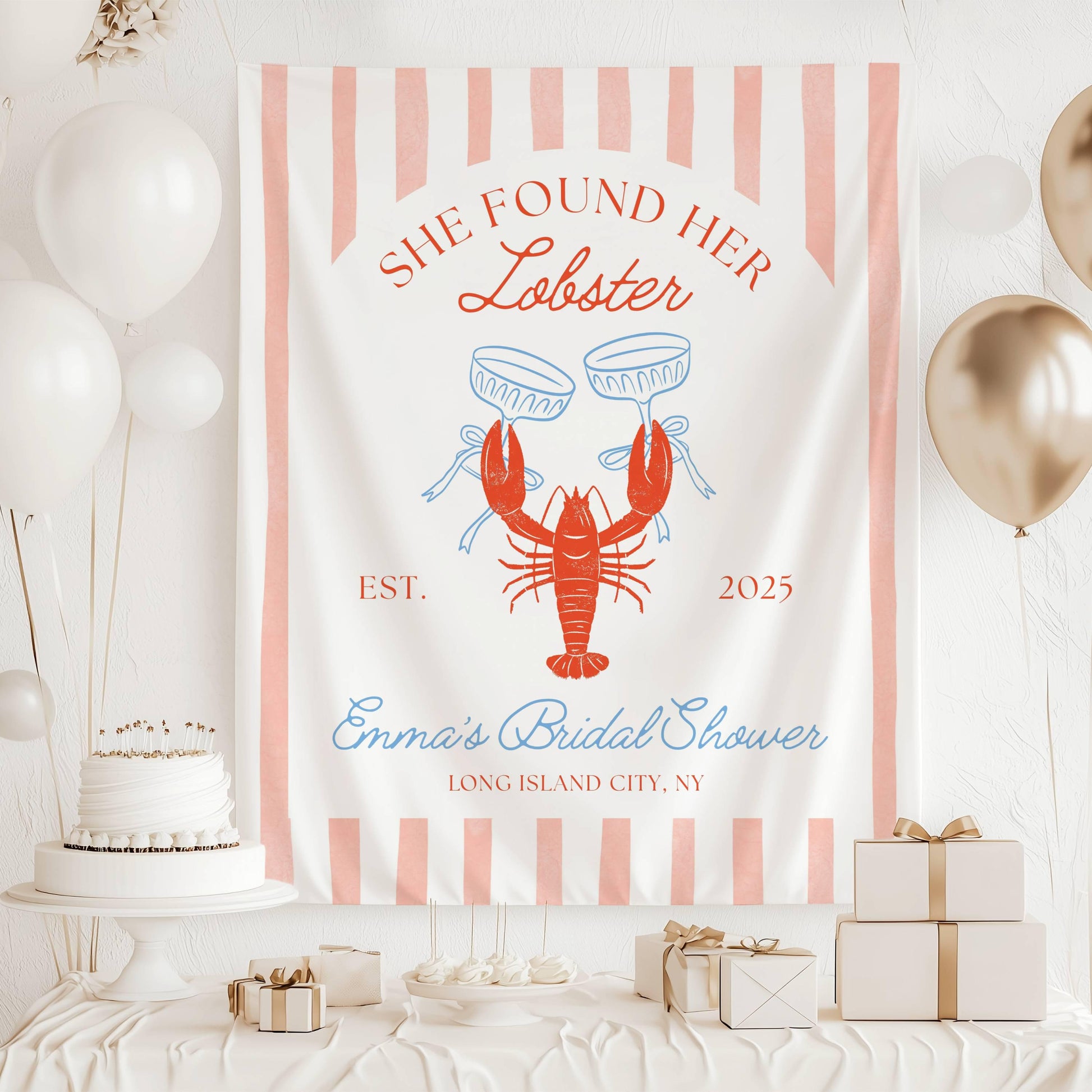 She Found Her Lobster Banner Custom Nautical Bachelorette Backdrop Summer Beach Shower Decor Coastal Lobster Bach Sign Personalized Tapestry - LAUMIANstudio