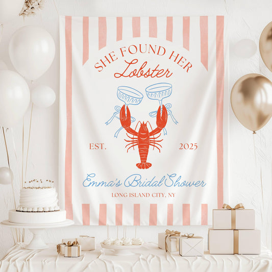 She Found Her Lobster Banner Custom Nautical Bachelorette Backdrop Summer Beach Shower Decor Coastal Lobster Bach Sign Personalized Tapestry - LAUMIANstudio