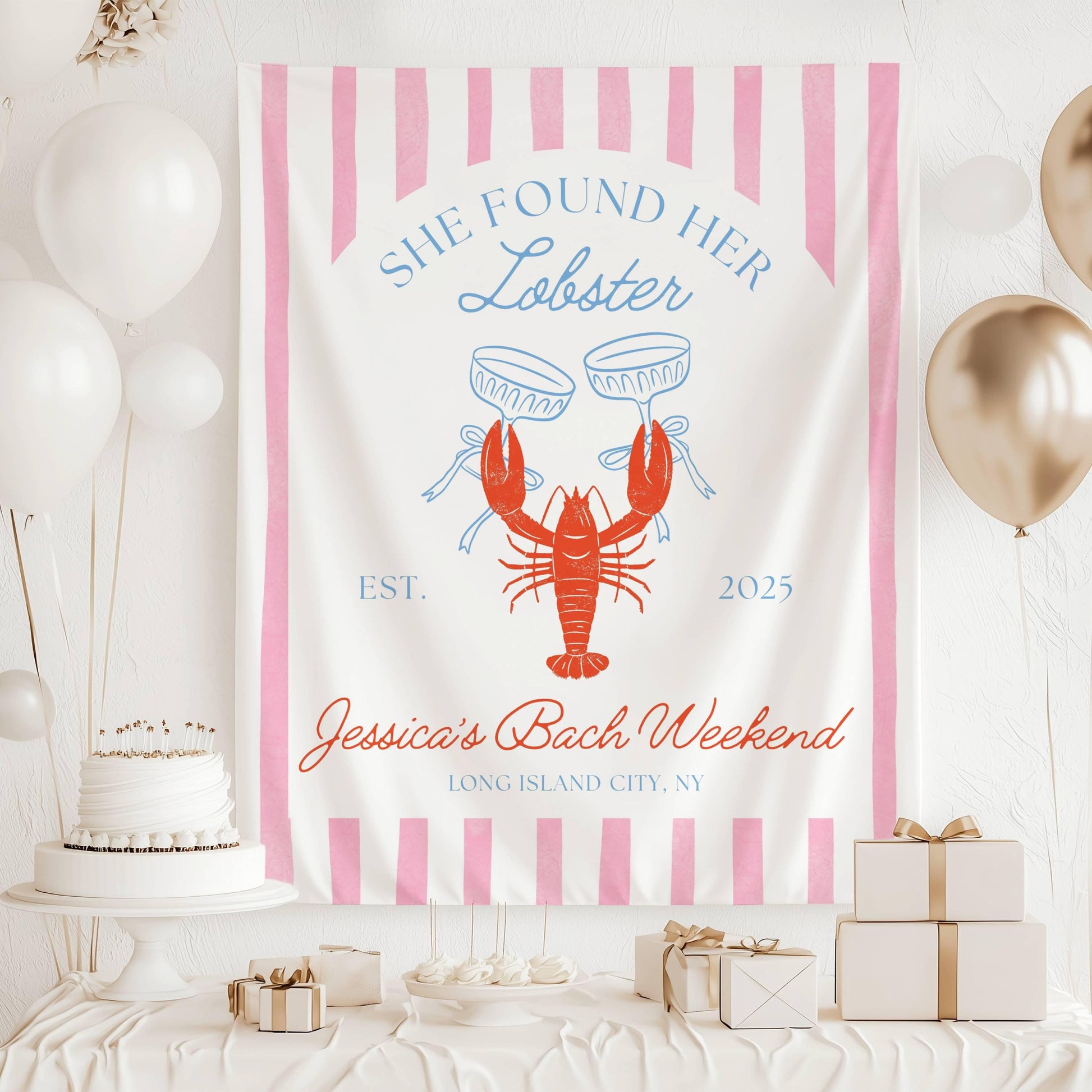 She Found Her Lobster Banner Custom Nautical Bachelorette Backdrop Summer Beach Shower Decor Coastal Lobster Bach Sign Personalized Tapestry - LAUMIANstudio