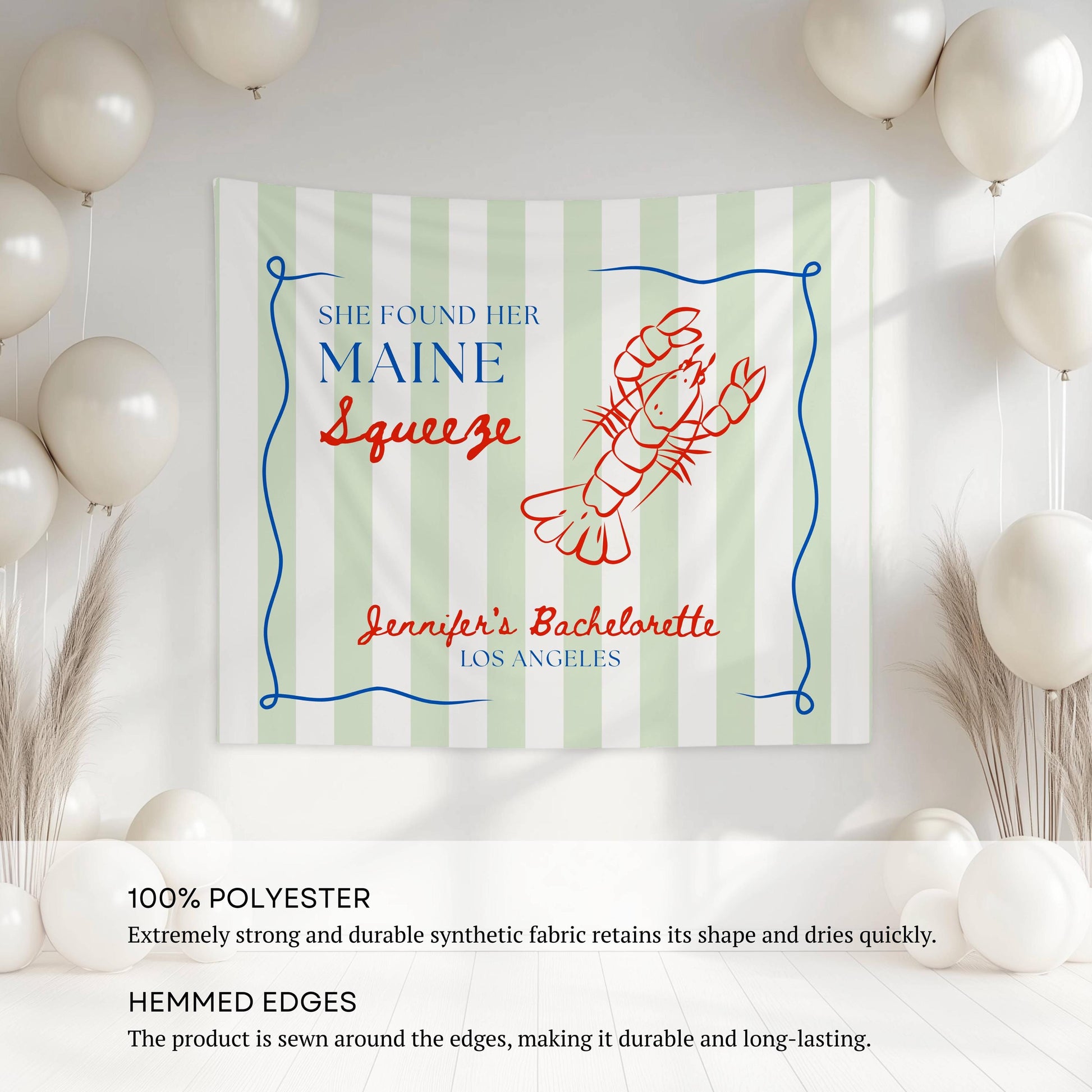 She Found Her Main Squeeze Banner Custom Bachelorette Lobster Wall Tapestry Main Squeeze Bridal Shower Decor Personalized Lobster Backdrop - LAUMIANstudio