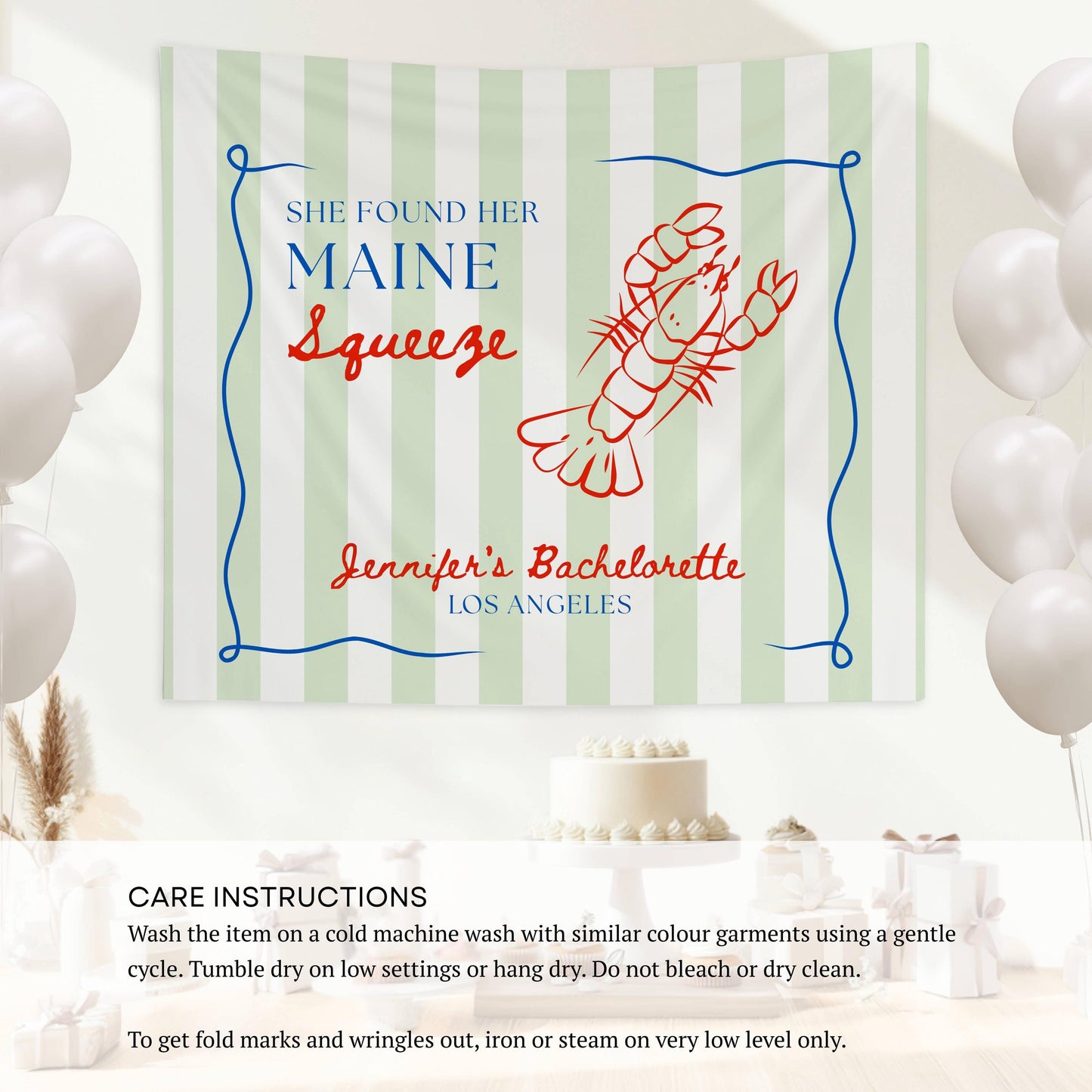 She Found Her Main Squeeze Banner Custom Bachelorette Lobster Wall Tapestry Main Squeeze Bridal Shower Decor Personalized Lobster Backdrop - LAUMIANstudio