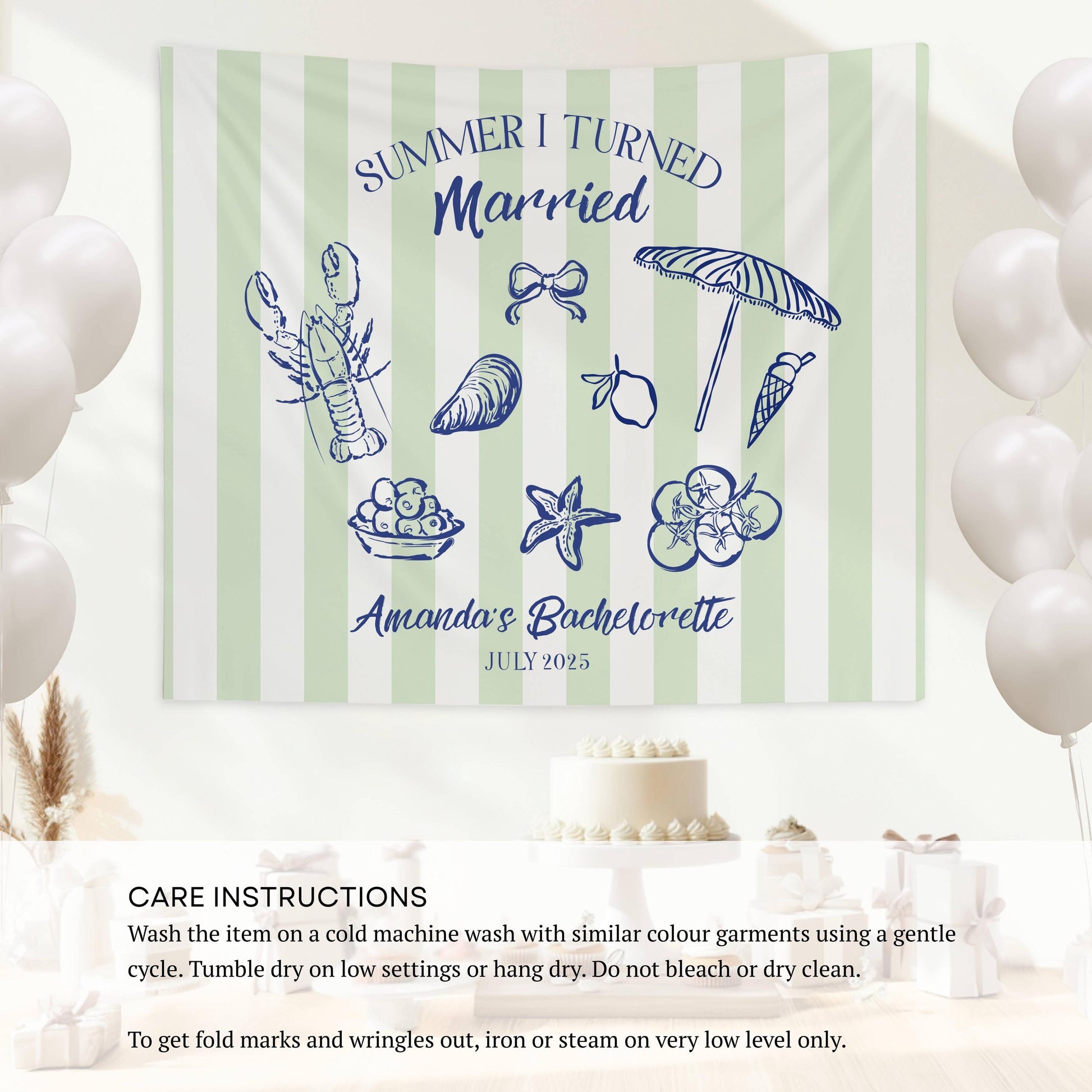 Summer I Turned Married Backdrop Custom Summer Wedding Photo Banner Coastal Bridal Shower Sign Beach Bachelorette Decor Lobster Seashell - LAUMIANstudio