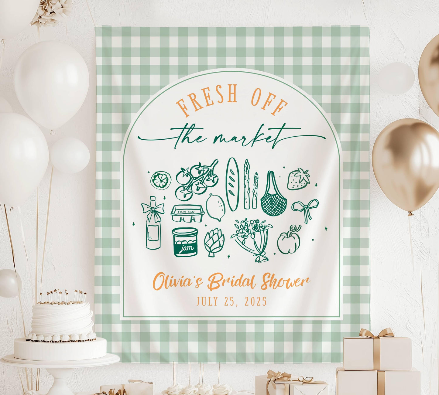 Fresh Off The Market Bachelorette Banner Off The Market Decor Bridal Shower Gingham Market Bridal Shower She's Off The Market Banner Bride - LAUMIANstudio