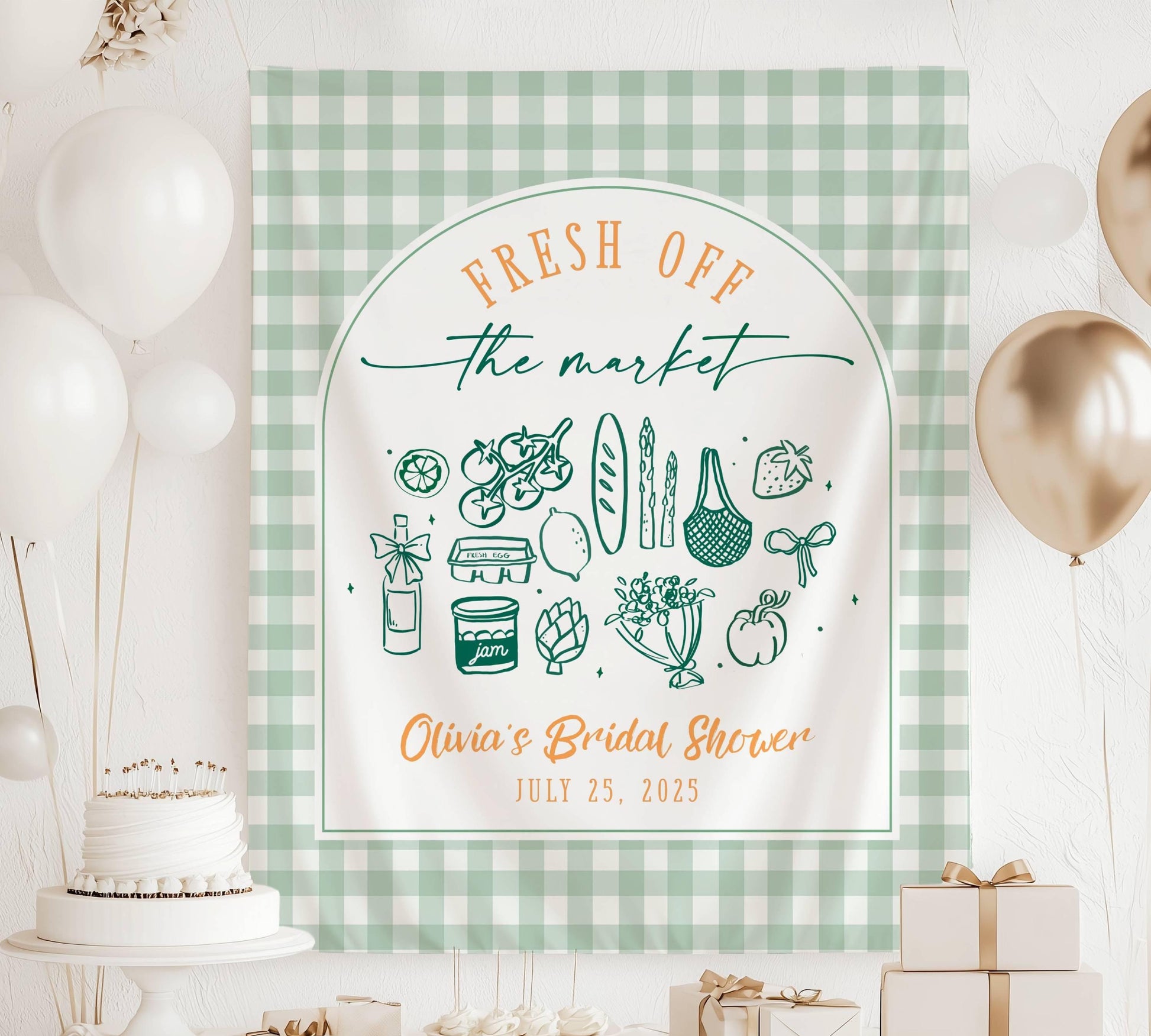 Fresh Off The Market Bachelorette Banner Off The Market Decor Bridal Shower Gingham Market Bridal Shower She's Off The Market Banner Bride - LAUMIANstudio