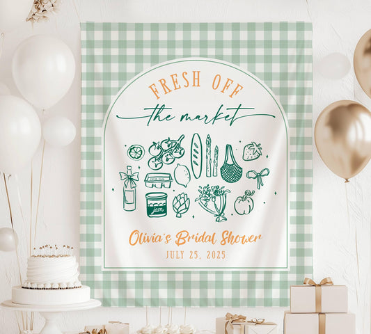 Fresh Off The Market Bachelorette Banner Off The Market Decor Bridal Shower Gingham Market Bridal Shower She's Off The Market Banner Bride - LAUMIANstudio