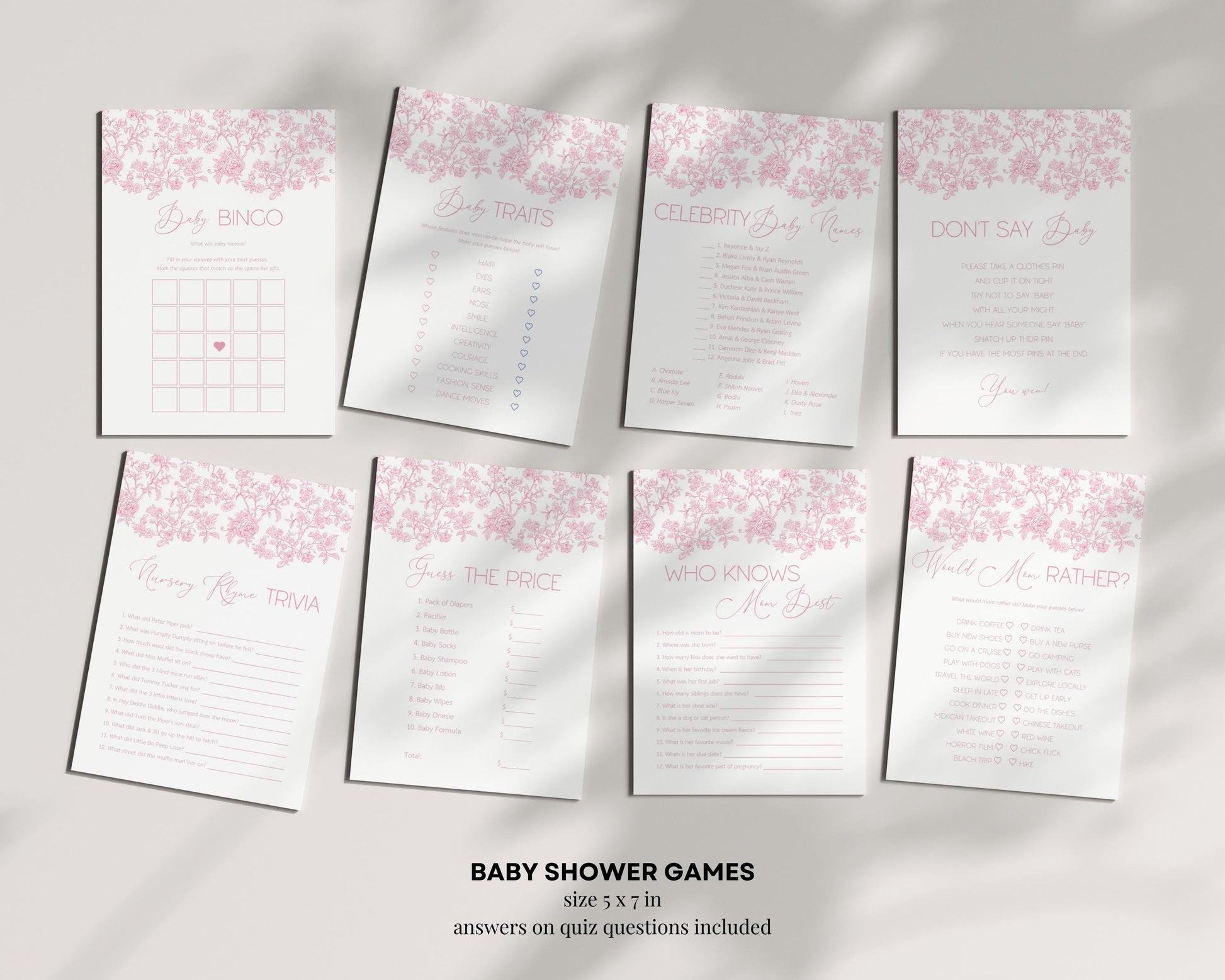 Baby in Bloom Baby Shower Bundle Dusty Pink Bow Baby Shower Sign Vintage Pink Invite Template Rose Bow Shower Bundle Chinoiserie Floral Sign - LAUMIANstudio