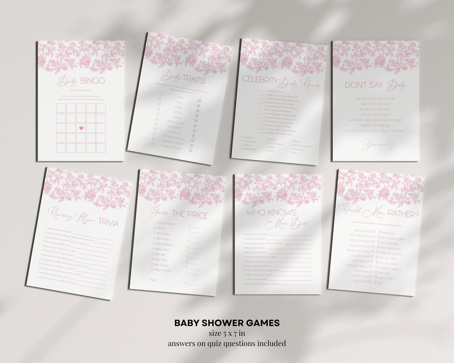 Pink Floral Baby Shower Bundle Editable Toile Flower Shower Bundle Template Dusty Pink Toile de Jouy Shower Decor Elegant Summer Shower Sign - LAUMIANstudio